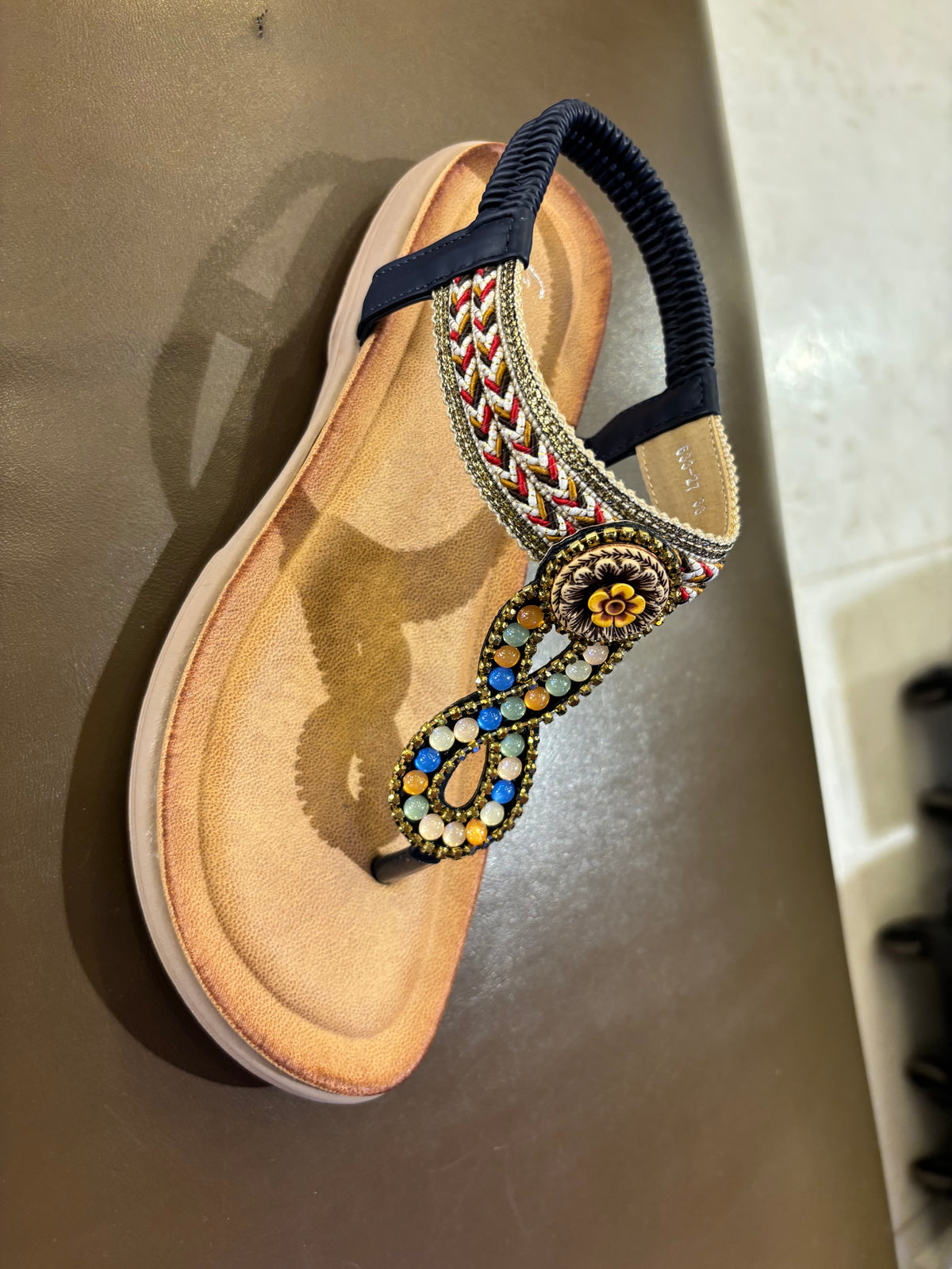 Rosaira Cushioned Embellished Back Elastic Sandals in Navy - The Heels India