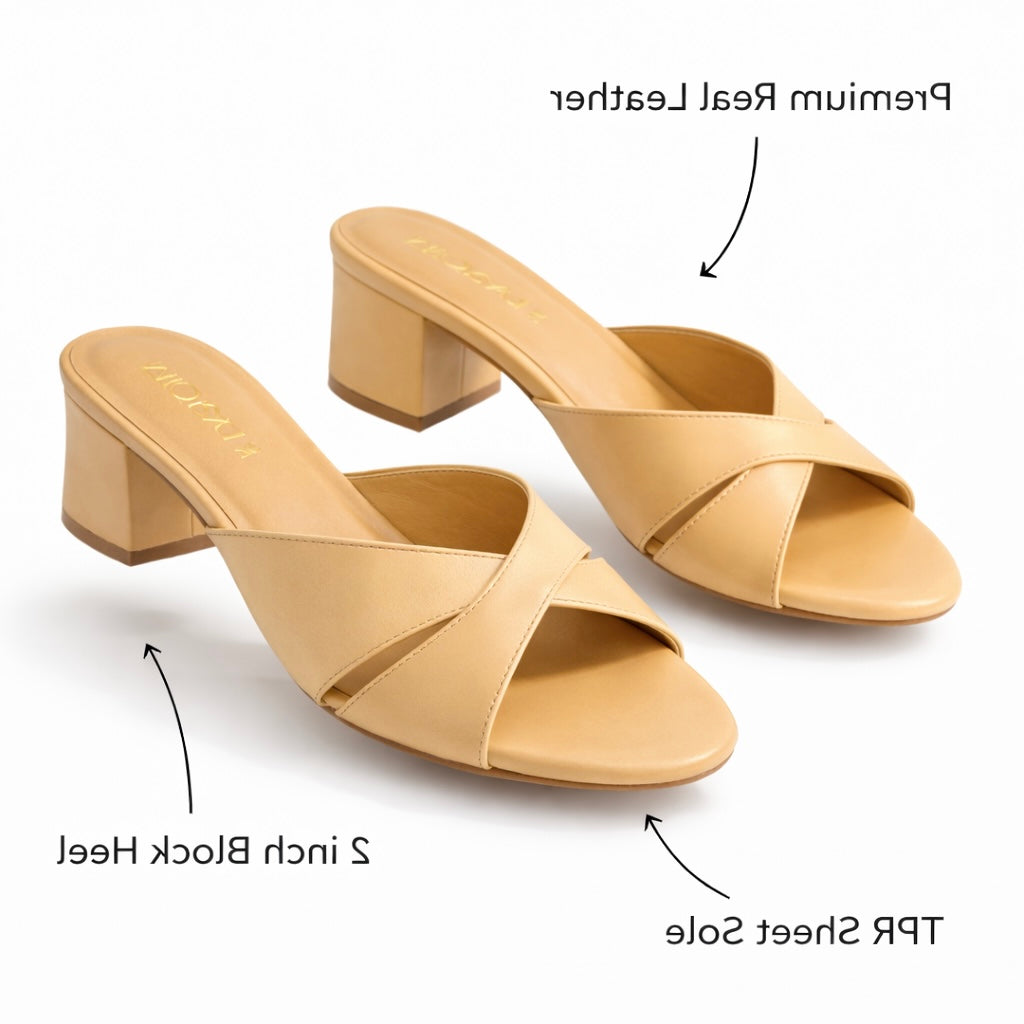 Josie Premium Leather Cross Peep Toe Block Heels