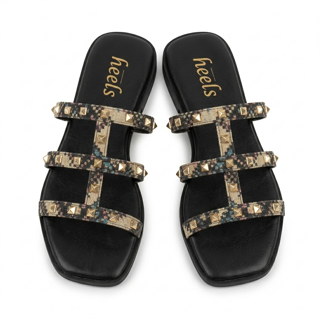 Paloma Studded Peep Toe Gladiator Flat Siders - The Heels India