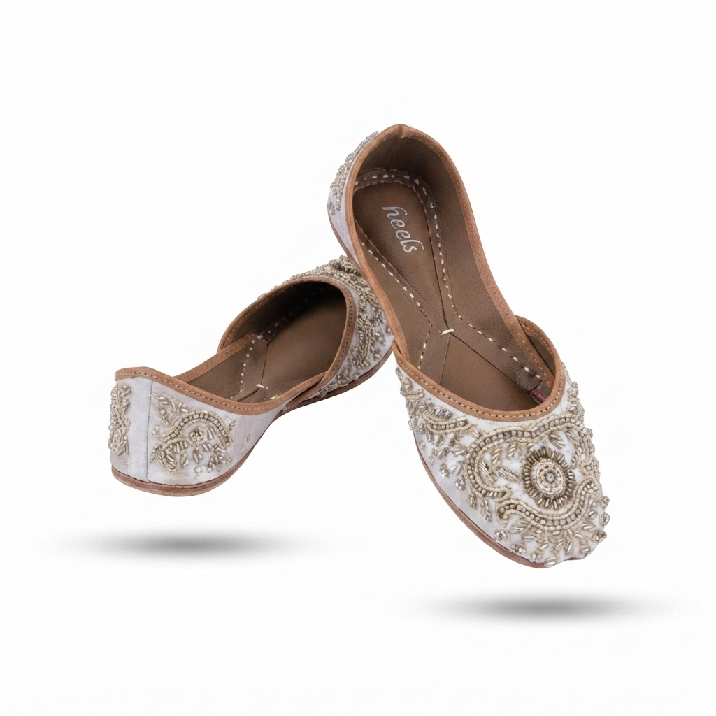 Yasmin Handcrafted Leather Juttis White - The Heels India