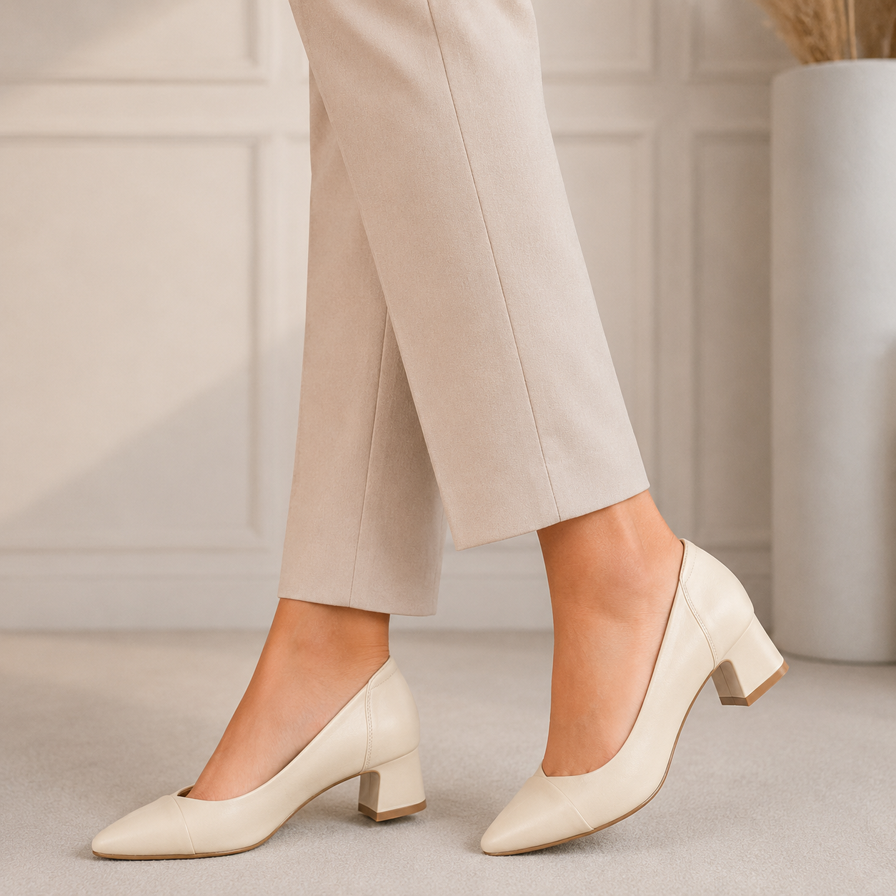 Emma Premium Leather Block Heel Pumps