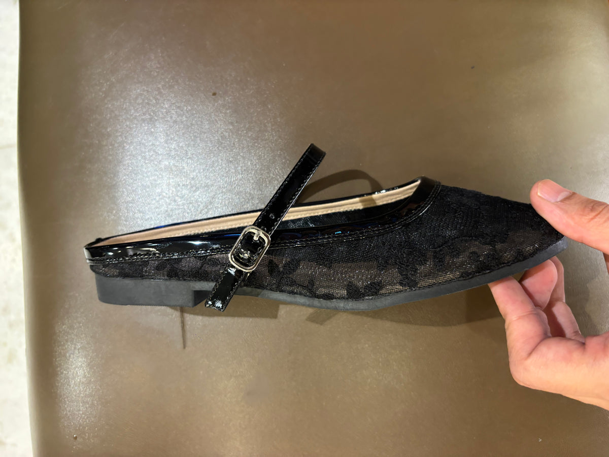 Carla 2.0 Mesh Hand Embroidered Mary Jane Ballerinas in Black - The Heels India
