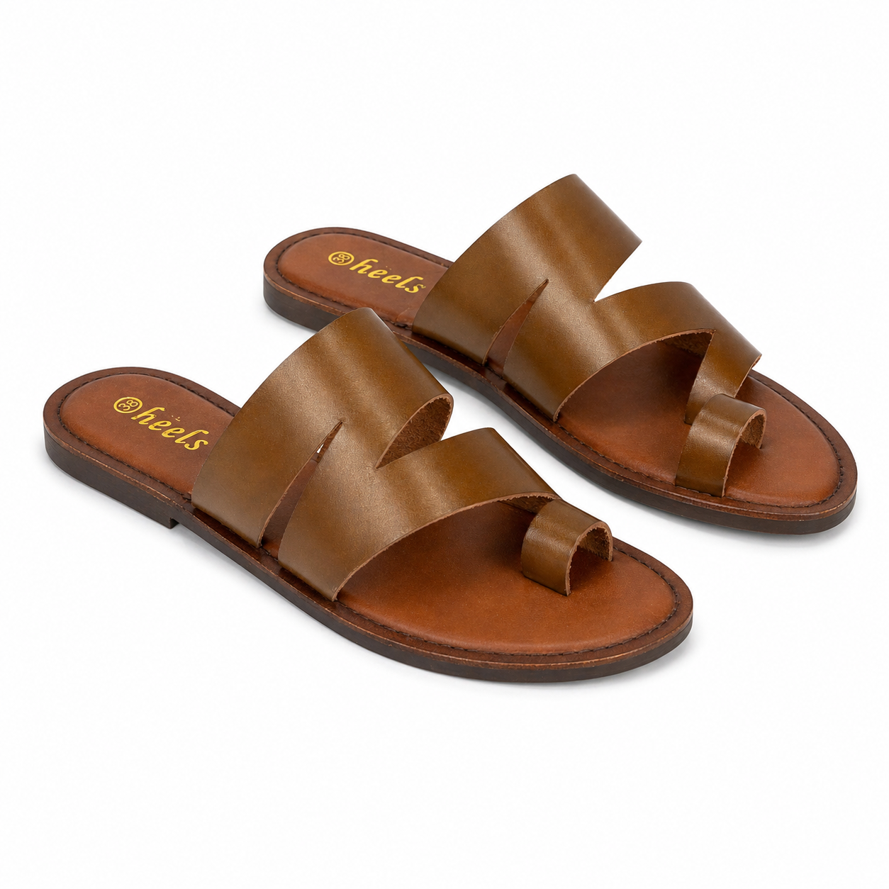Melanie Leather Thumb Strap Flat Sliders