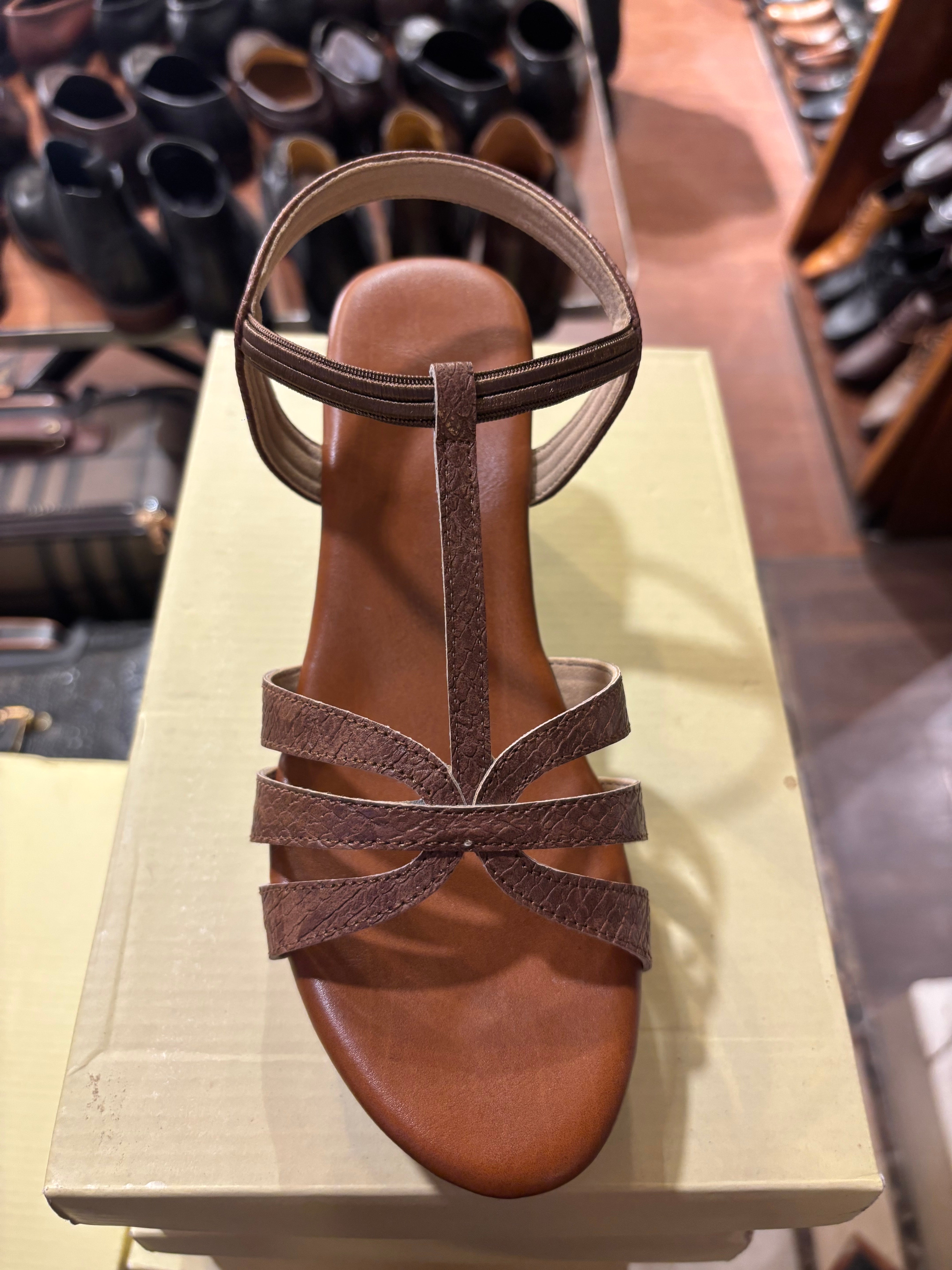 Snake Texture T-Strap Platform Block Heel Sandal – Brown