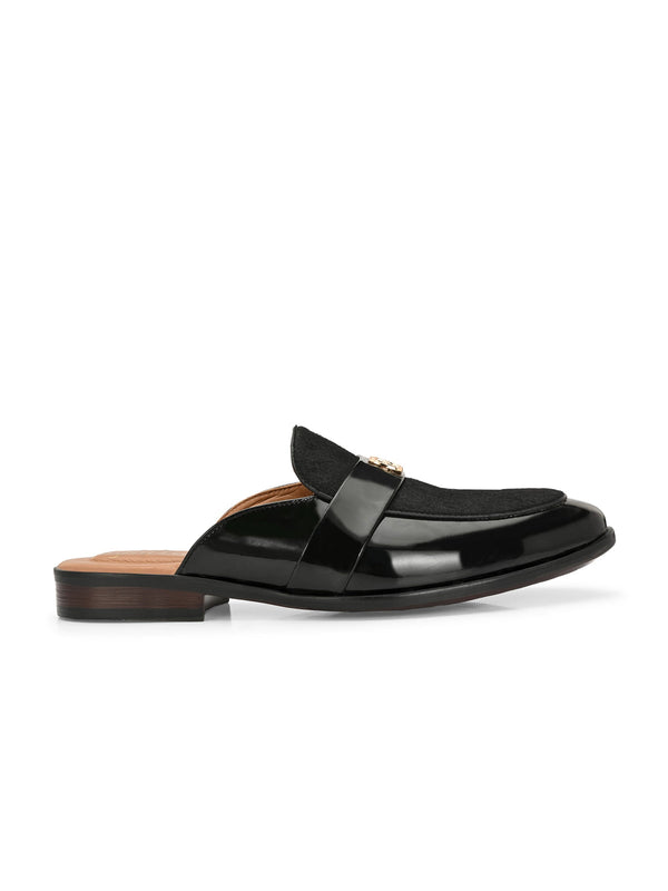 Stazo Black Leather Slip On Mules