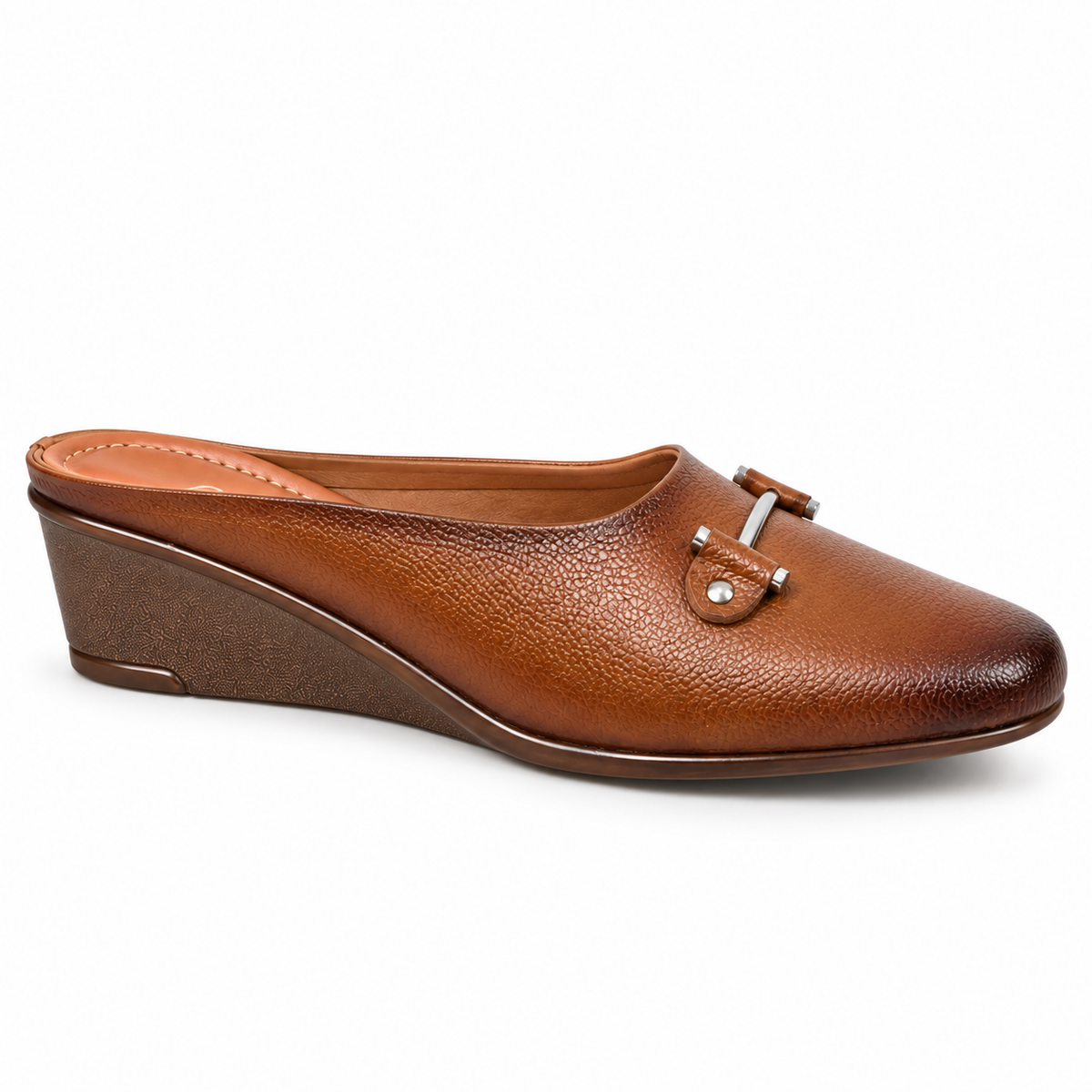 Cherie Buckled 2.0 Leather Back Open Wedge Heel Mules