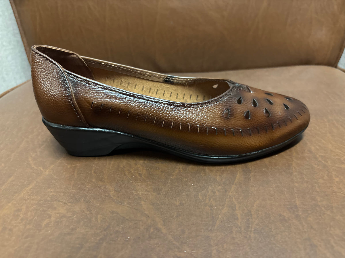 Lynda Perforated Leather Wedge Ballerinas