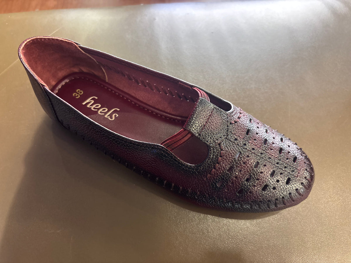 Nida Leather Elastic Perforated Loafers in Maroon - The Heels India