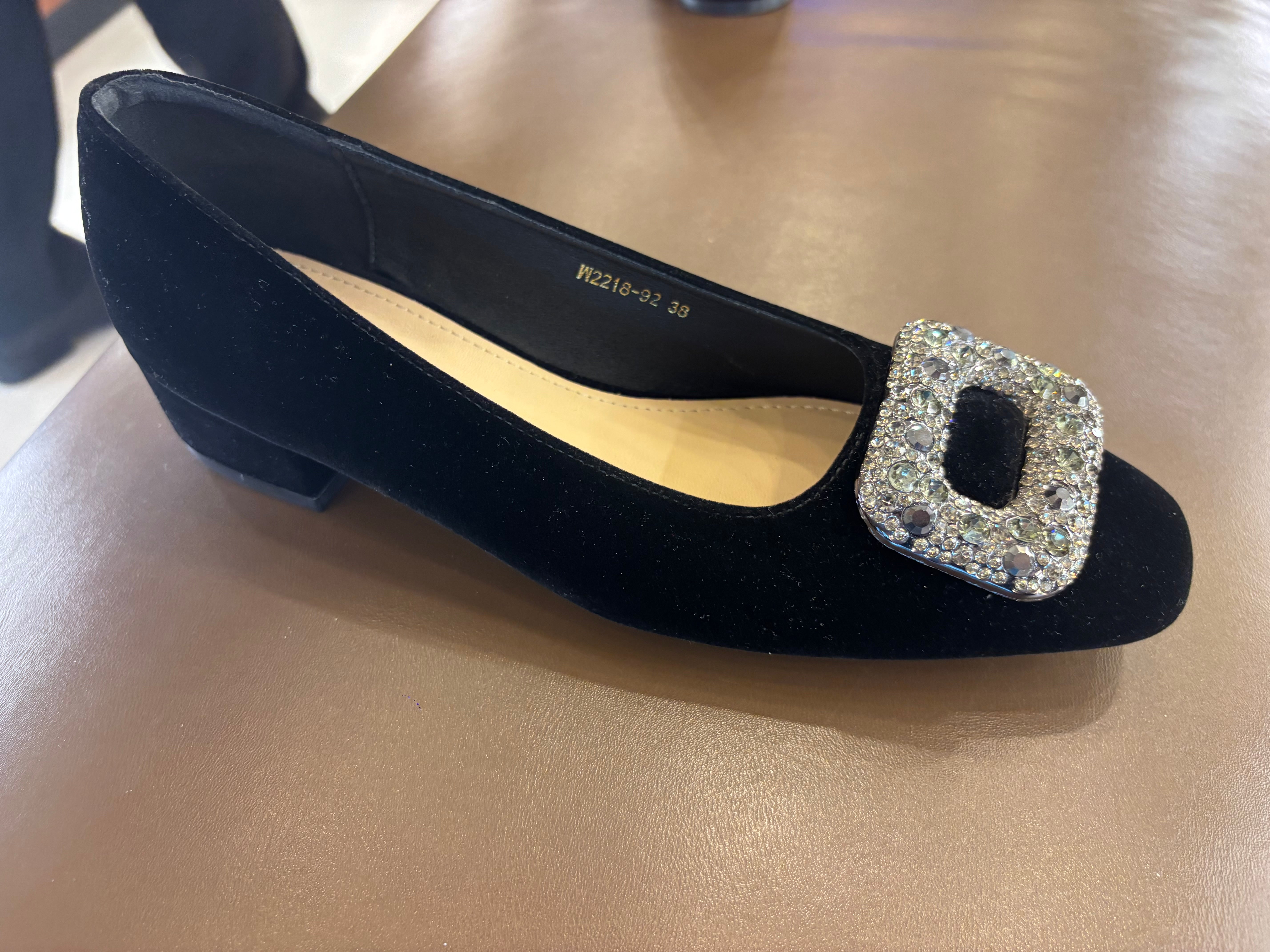 Eilish Velvet Block Heel Bling Pumps