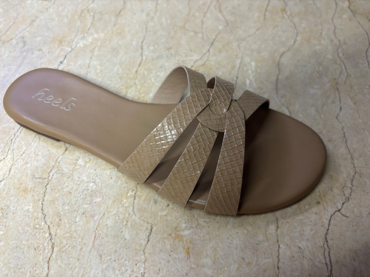 Delphine Cushioned Flat Sliders in Beige - The Heels India