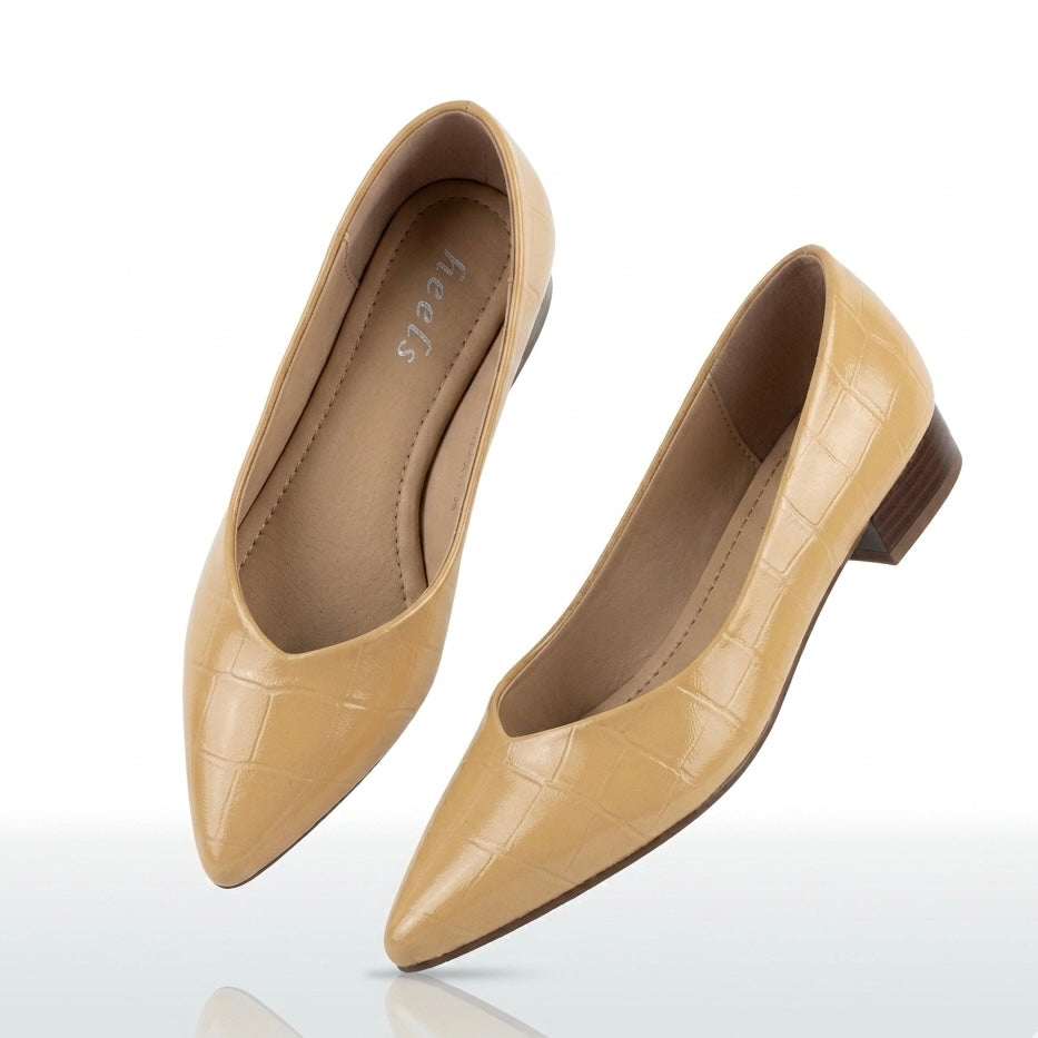 Chloe Croco Pointed Mid Heel Ballerinas