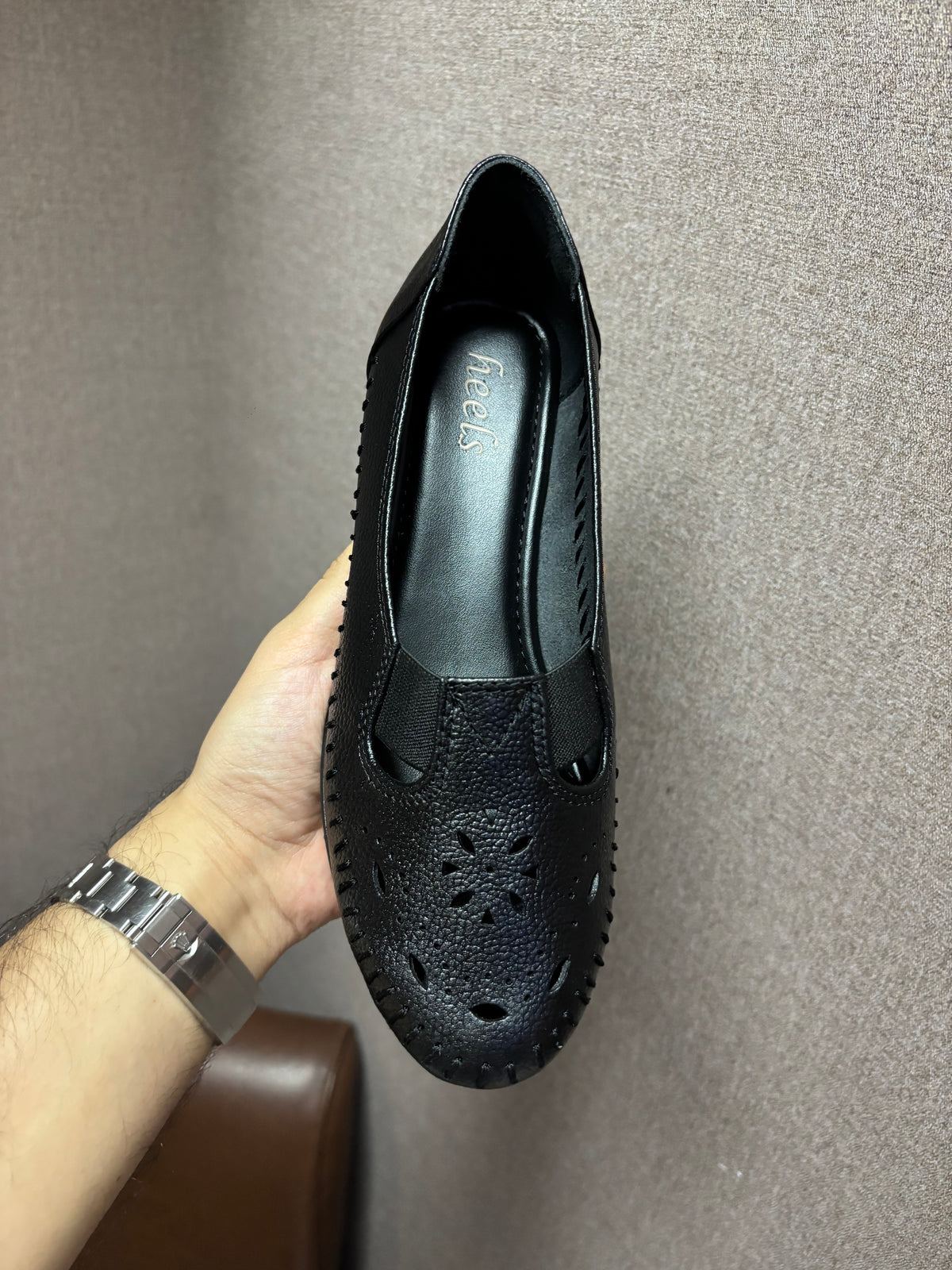 Ines Perforated Leather Wedge Ballerinas
