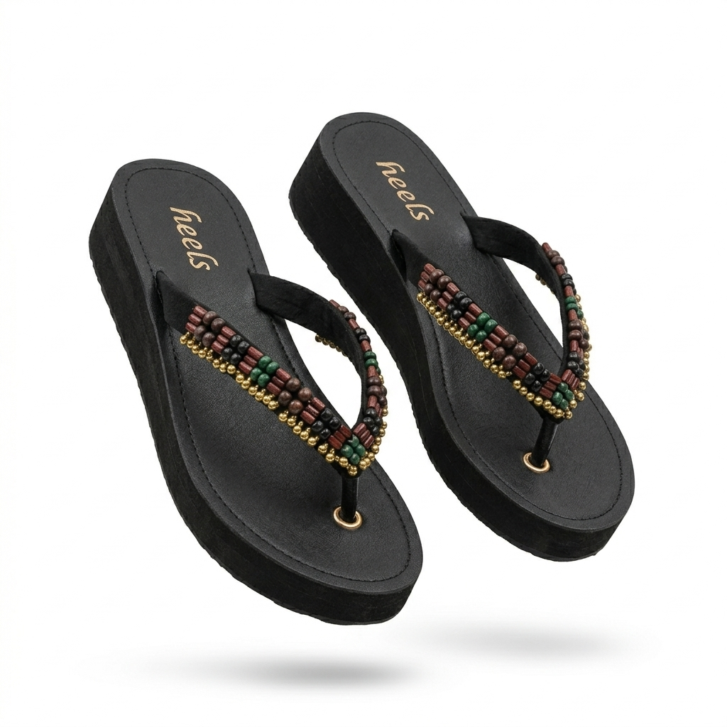 Zeeba Cushioned Ethnic Beads Slippers - The Heels India