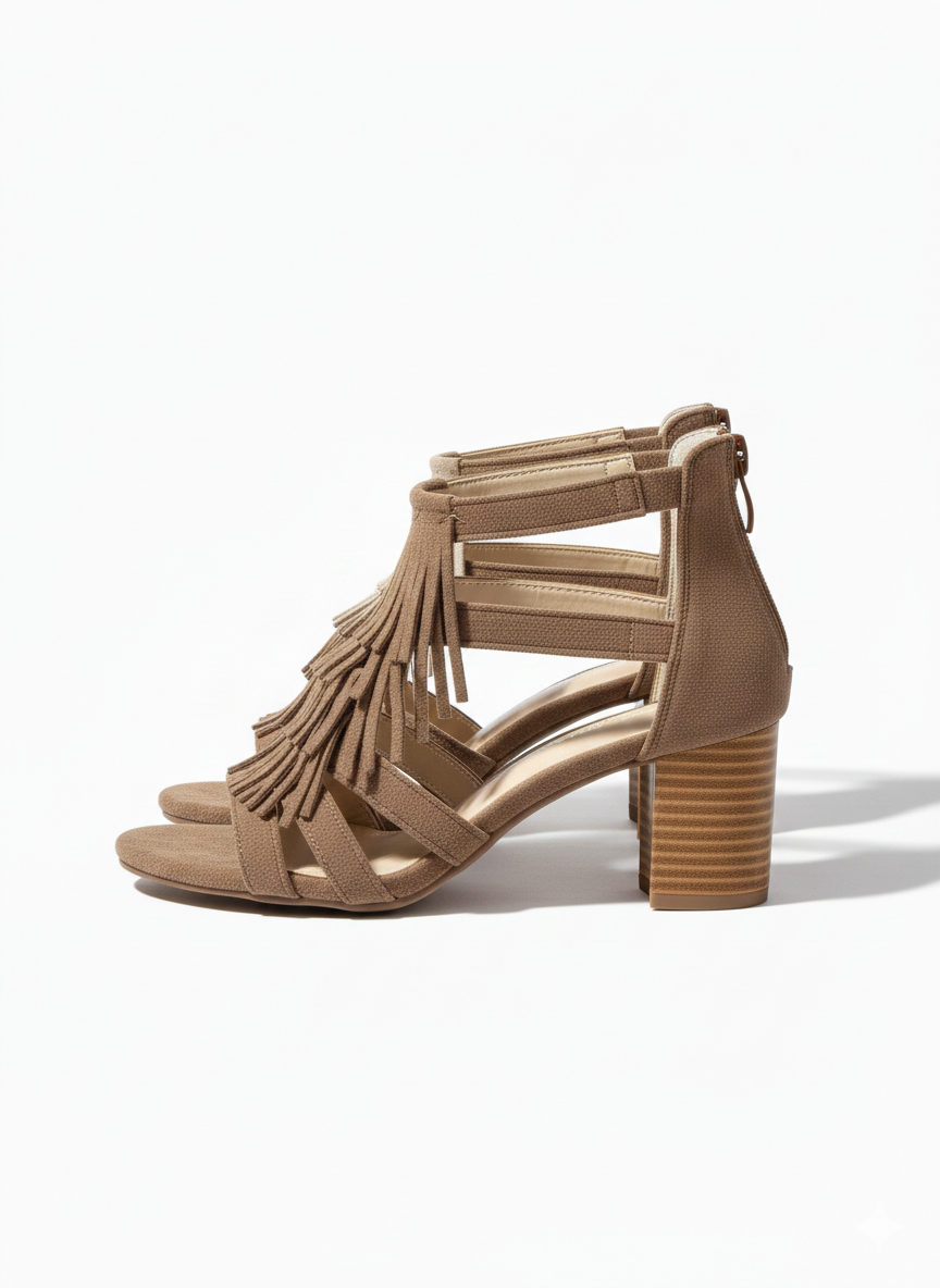 Canyon Breeze Suede Fringe Block Heel Summer Sandals - The Heels India