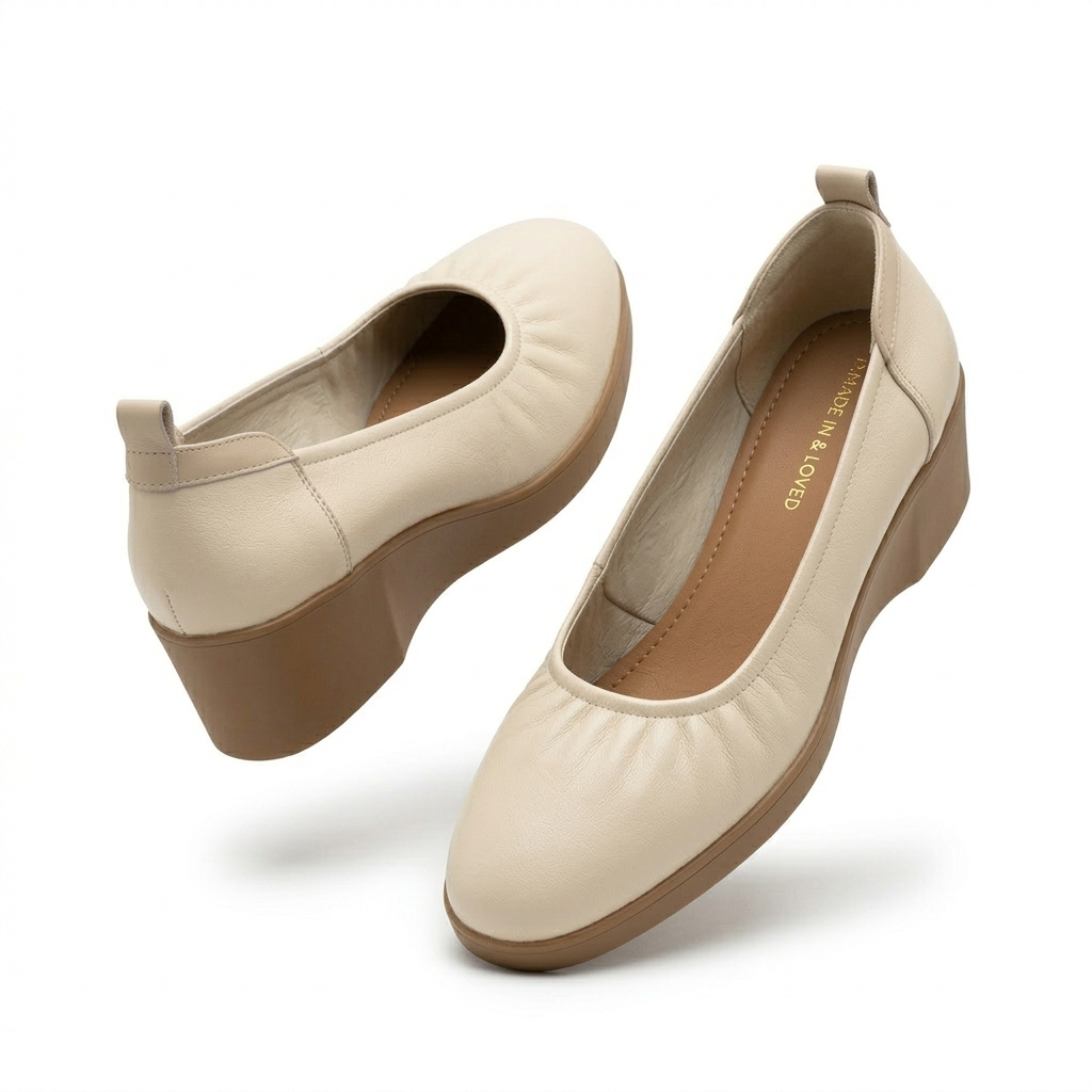 Estelle Premium Leather Wedge Heel Ballerinas