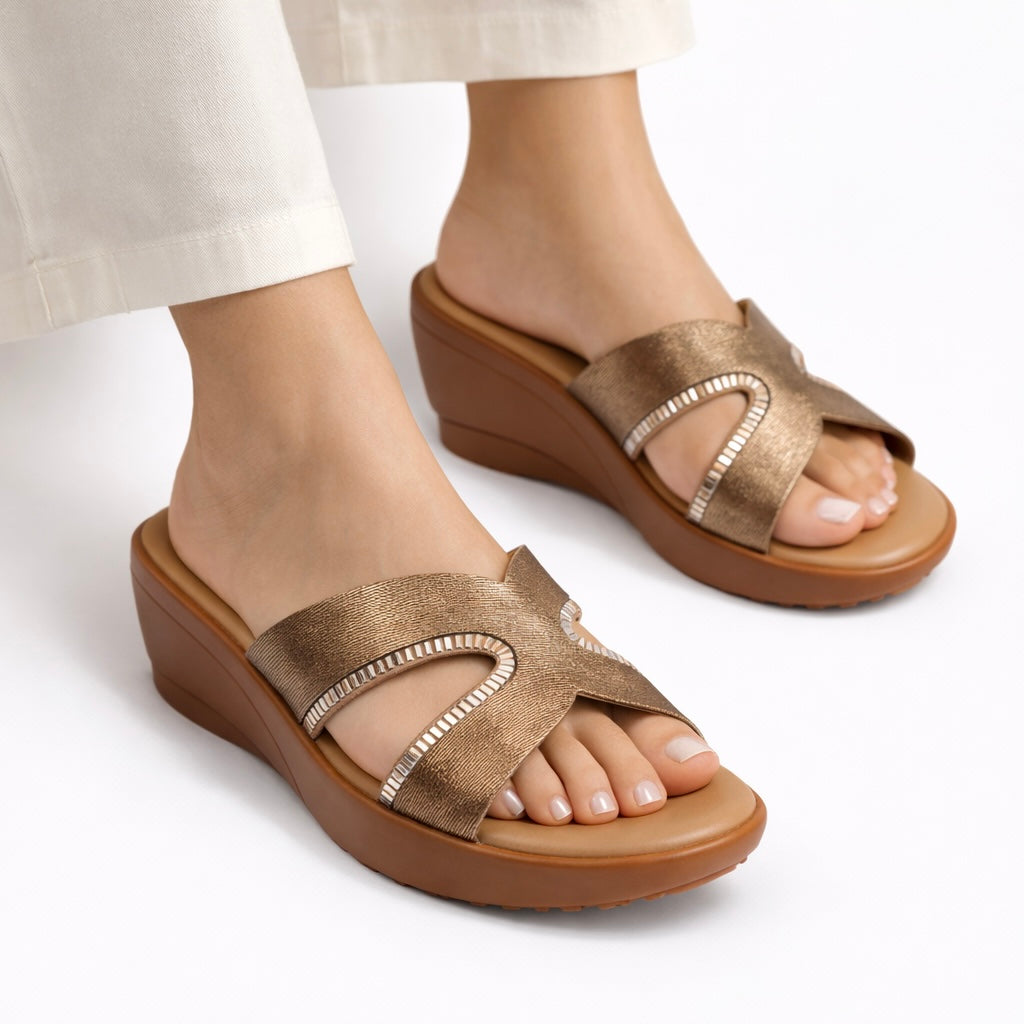Claire Embellished Wedge Peep Toe Heels - The Heels India
