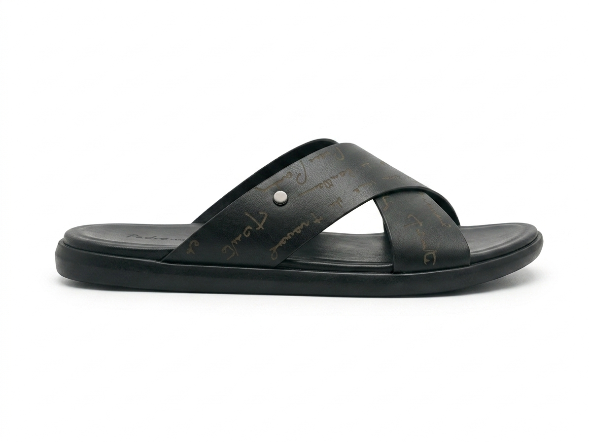 Lucas Premium Engraved Leather Double Strap Cross Slippers