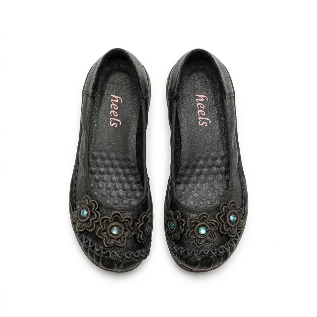 Renessa Premium Leather Comfort Flower Ballerinas