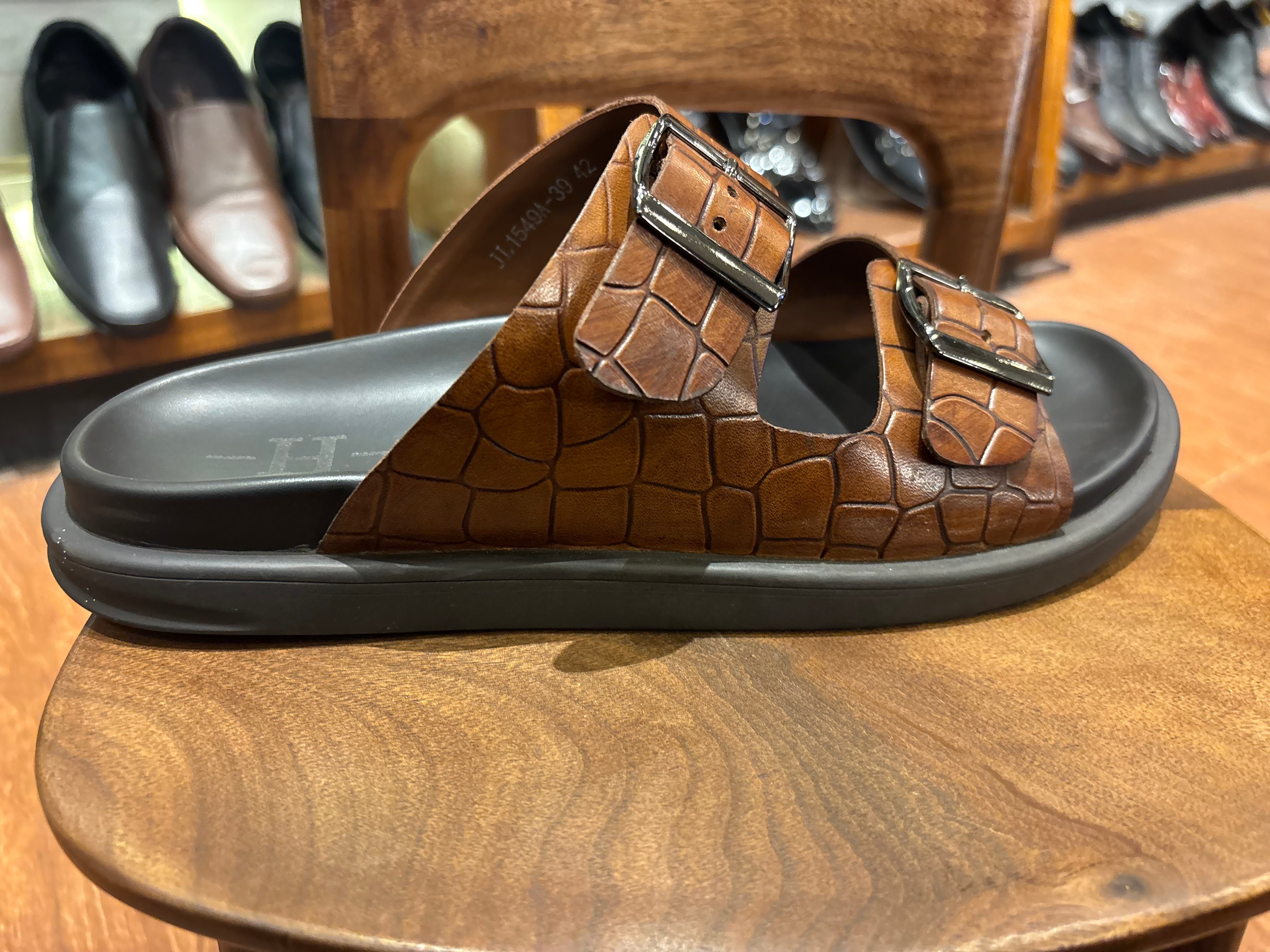 Lacroix Premium Leather Double Strap Sliders