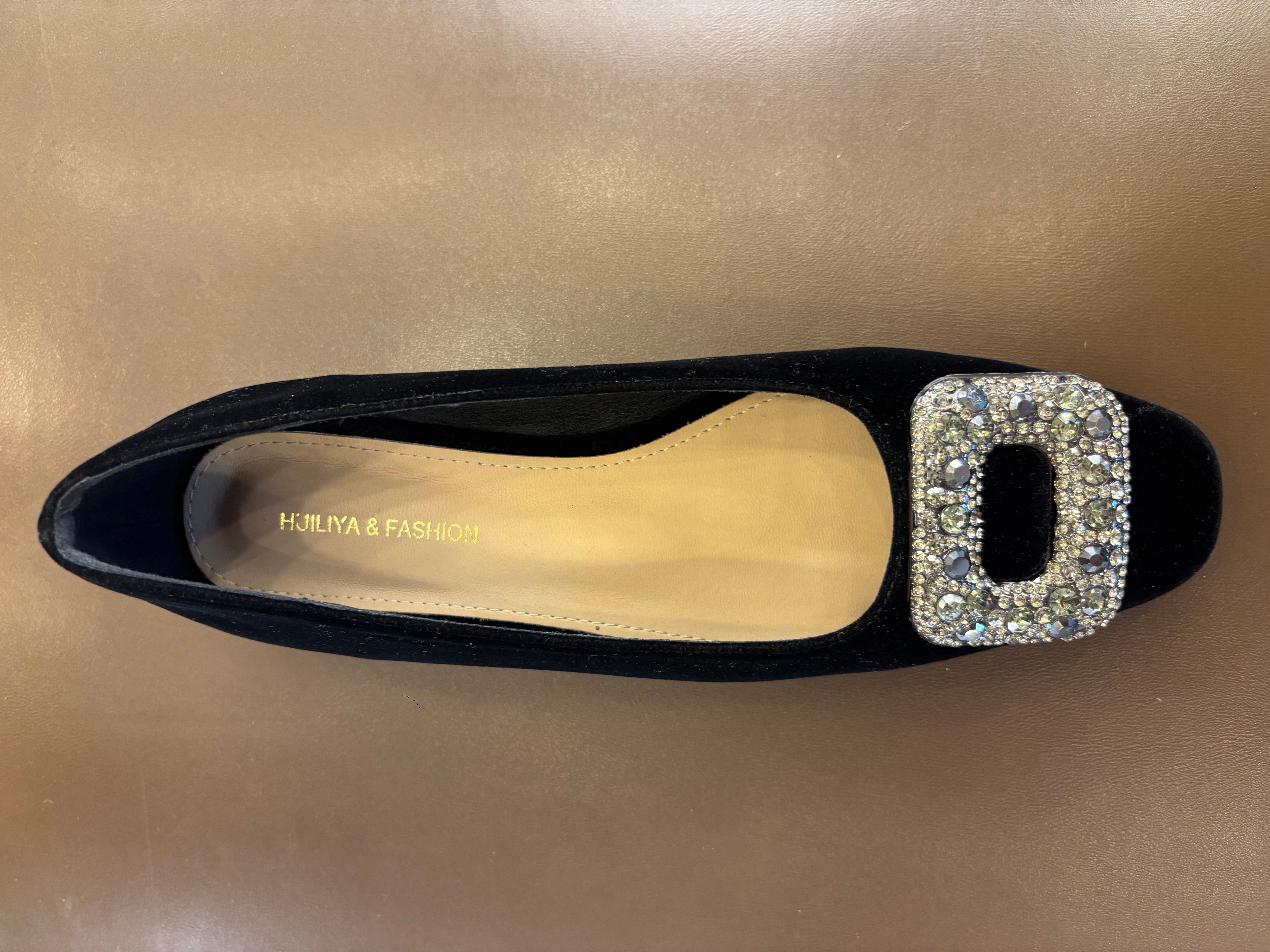 Eilish Velvet Block Heel Bling Pumps