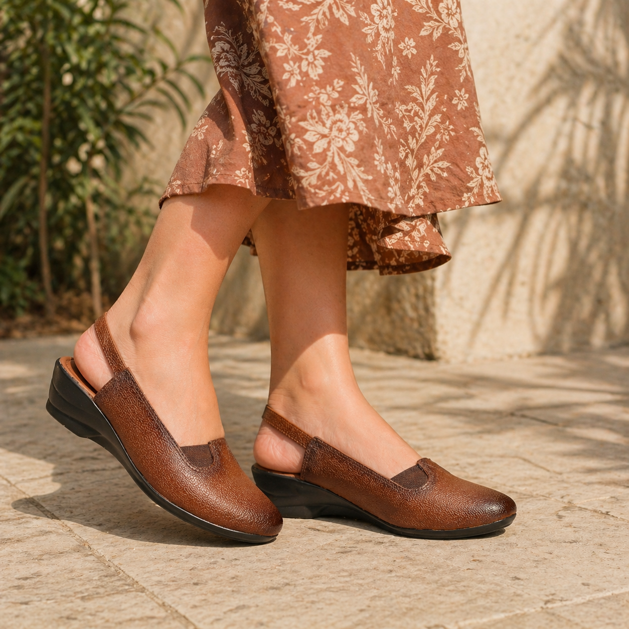Ella Leather Back Elastic Wedge Heel Loafers - The Heels India