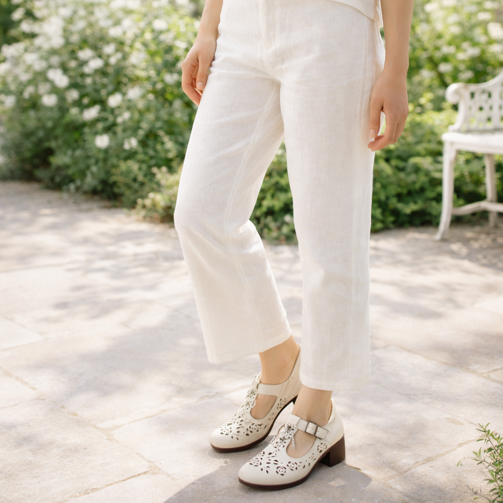 Bloom Premium Leather Perforated Ankle Strap Summer Sandals - The Heels India