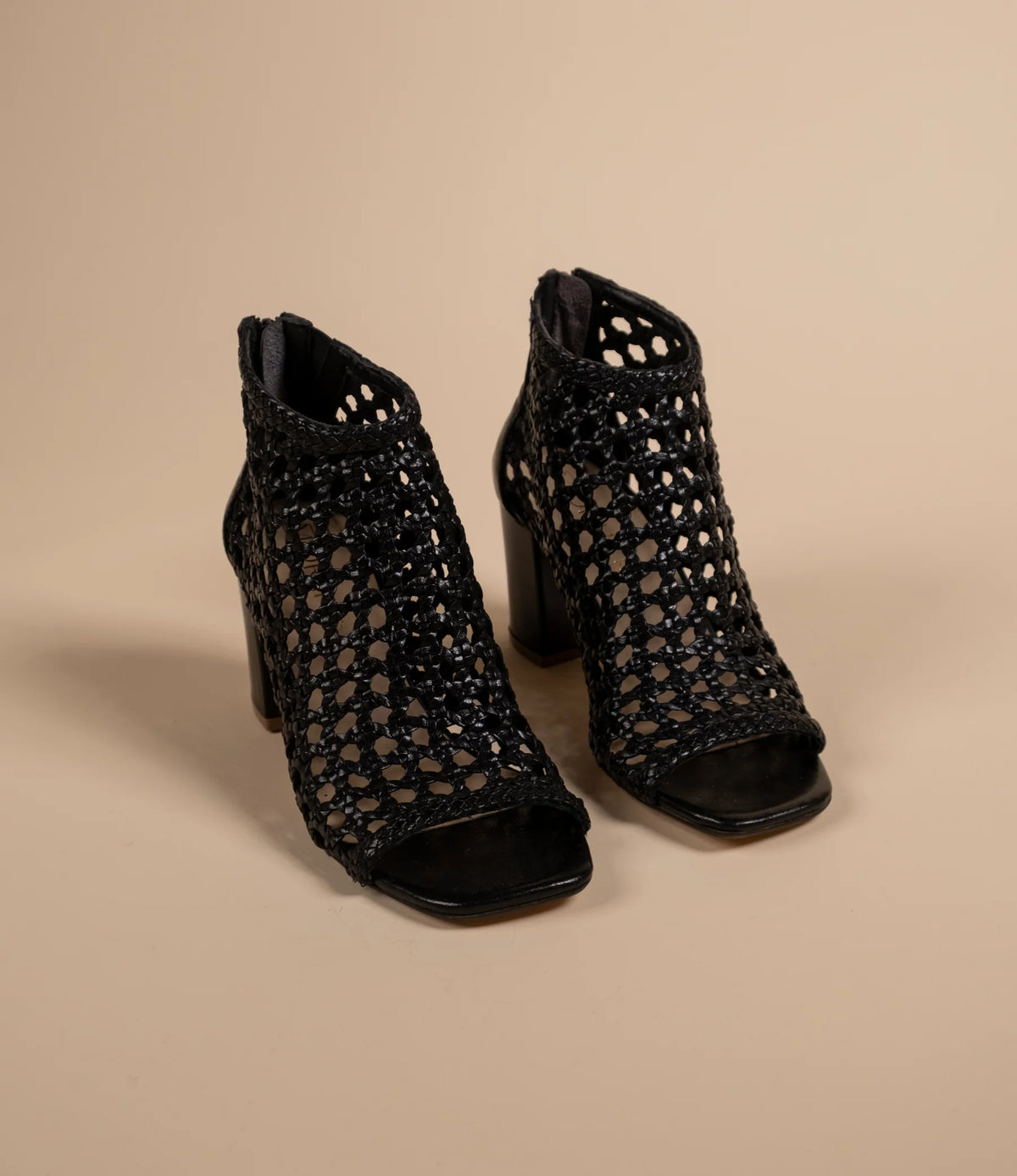 TESSA Premium Leather Mesh Gladiator Peep Toe Block Heels