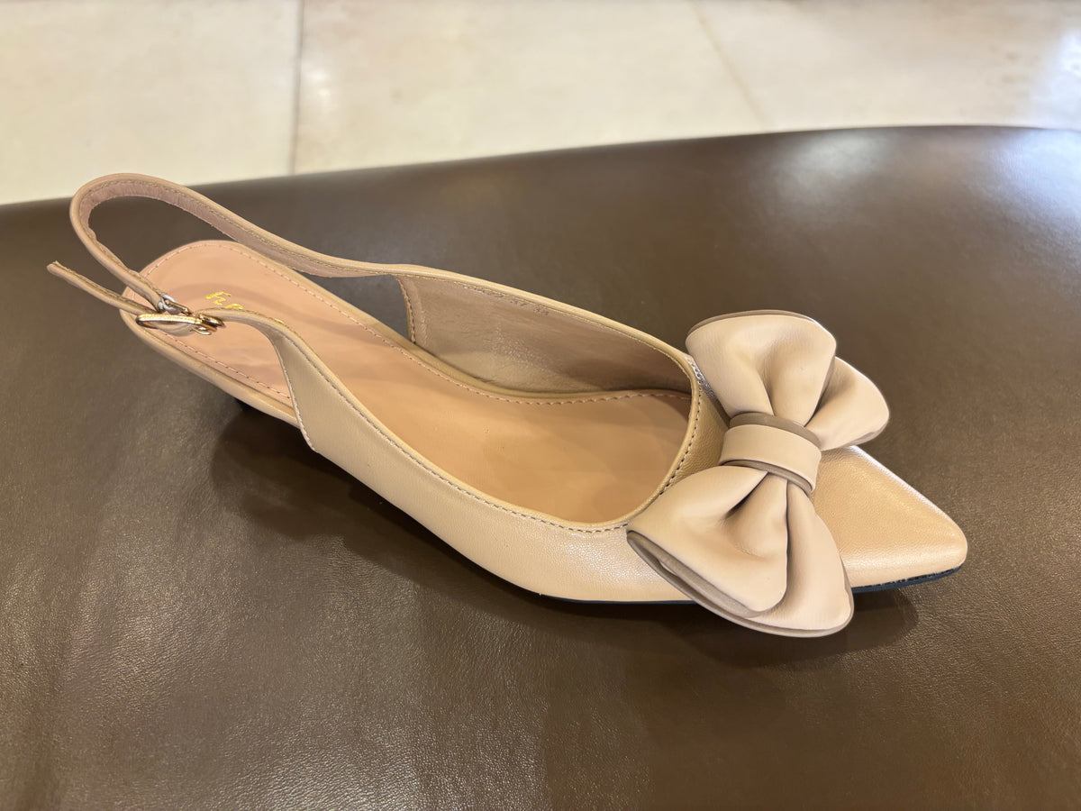Brie Bow Mini Premium Slingback Kitten Heels in Dark Beige - The Heels India