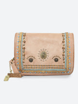 Savio : Embellished Leather Beige Crossbody Flap Bag