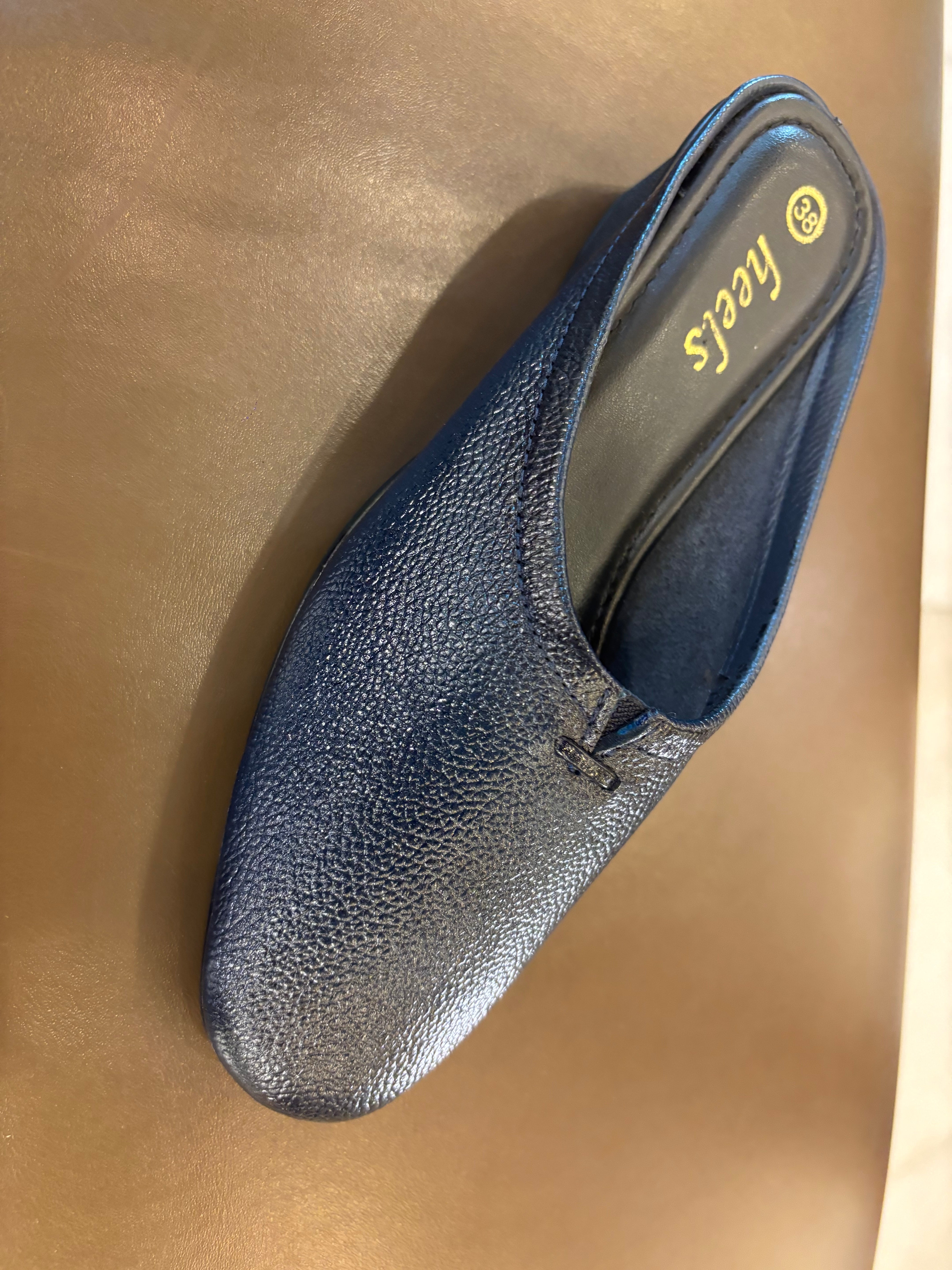 Cherie Leather Back Open Wedge Heel Mules