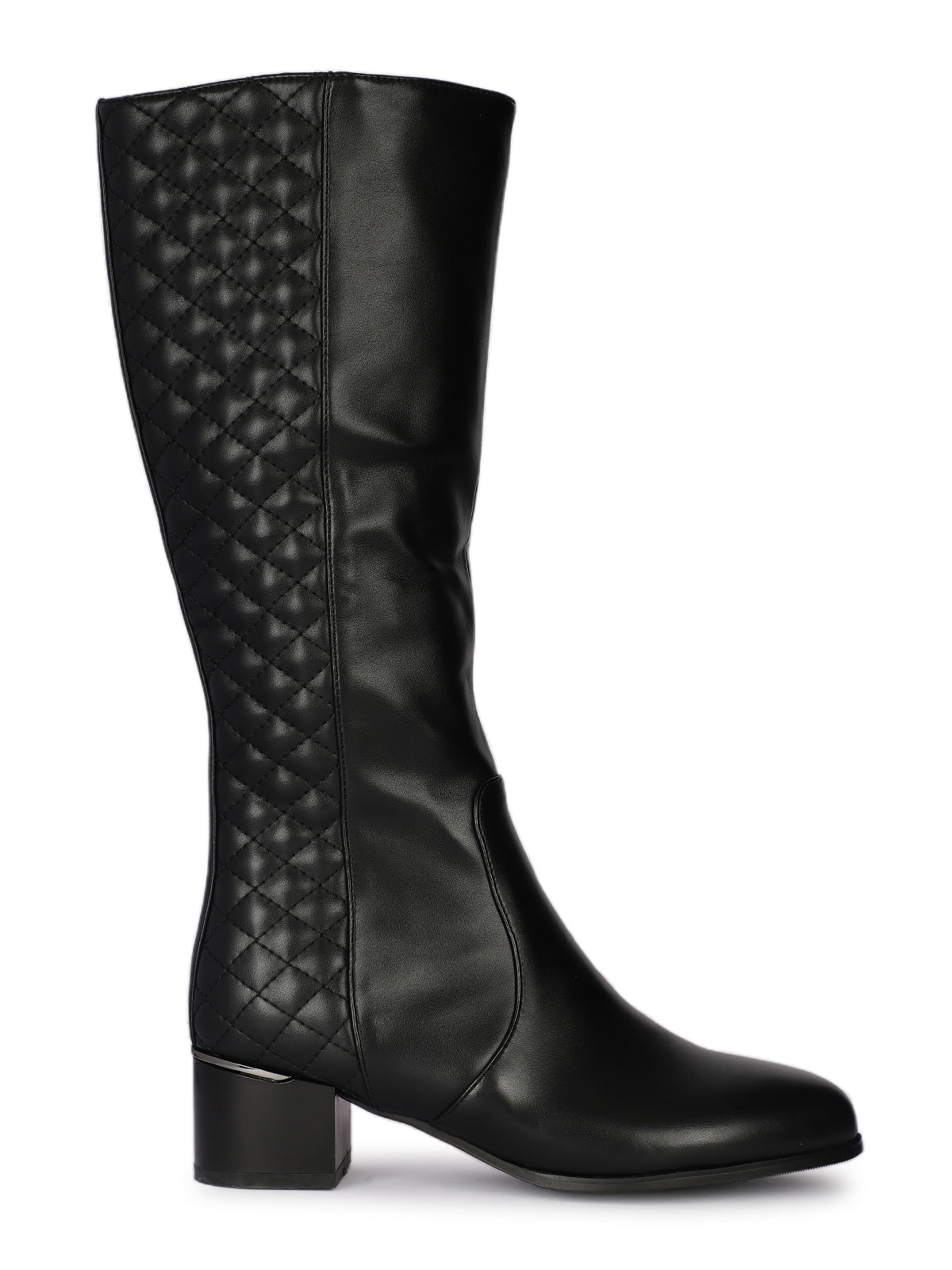Esther Quilted Premium Knee High Boots with Block Heels