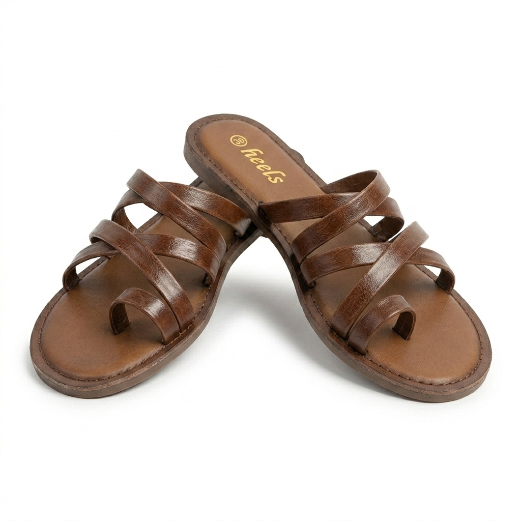 Delilah Leather Thumb Strap Flat Sliders