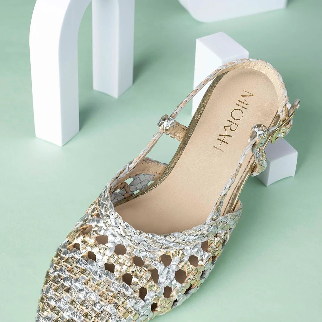 SIZZLE Premium Leather Weaving Ankle Strap Pointed Ballerinas
