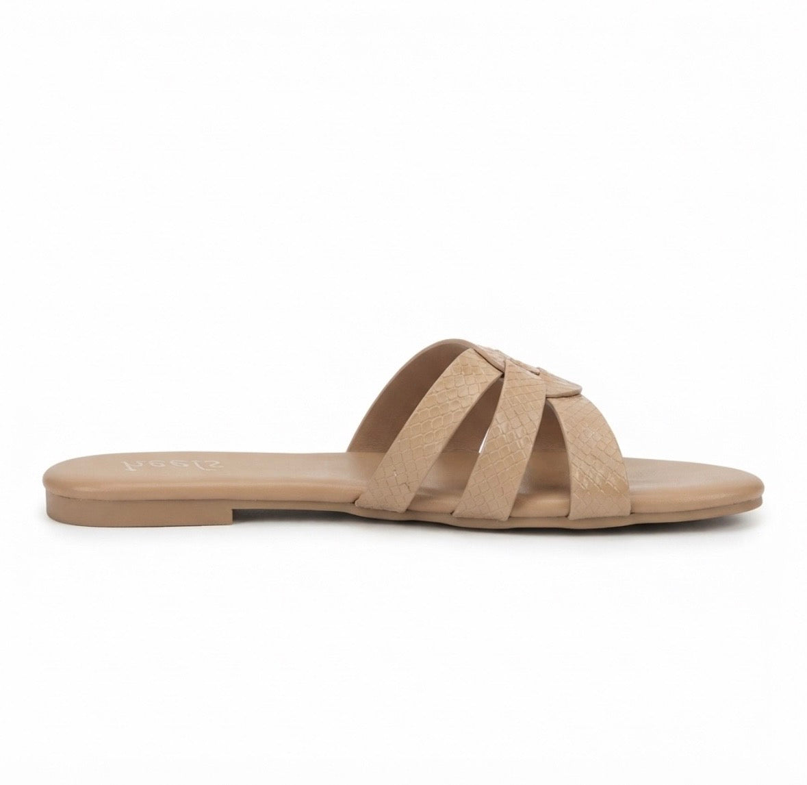 Delphine Cushioned Flat Sliders in Beige - The Heels India