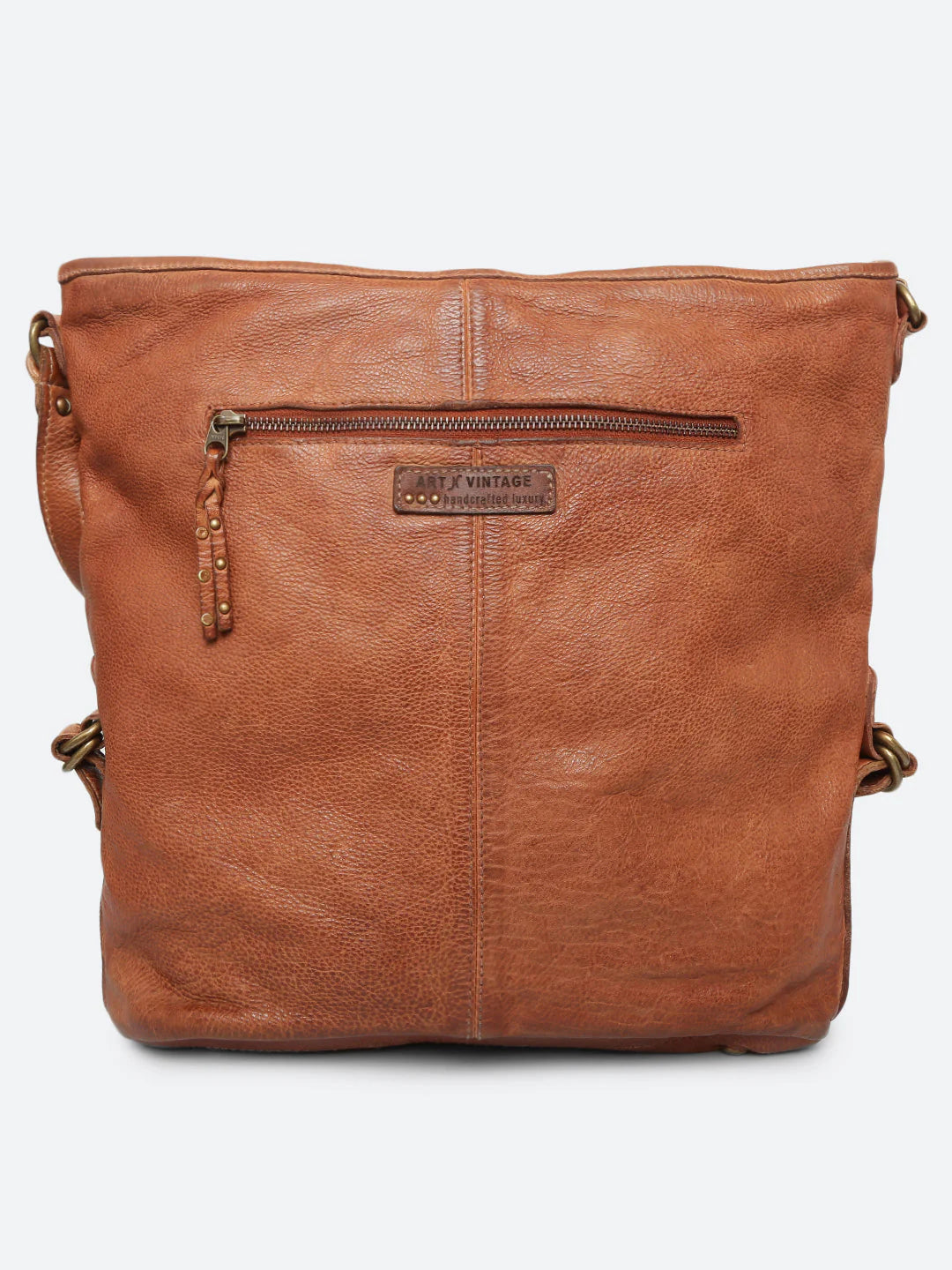 Savio: Cognac Embellished Hobo Bag In Veg Tan Leather