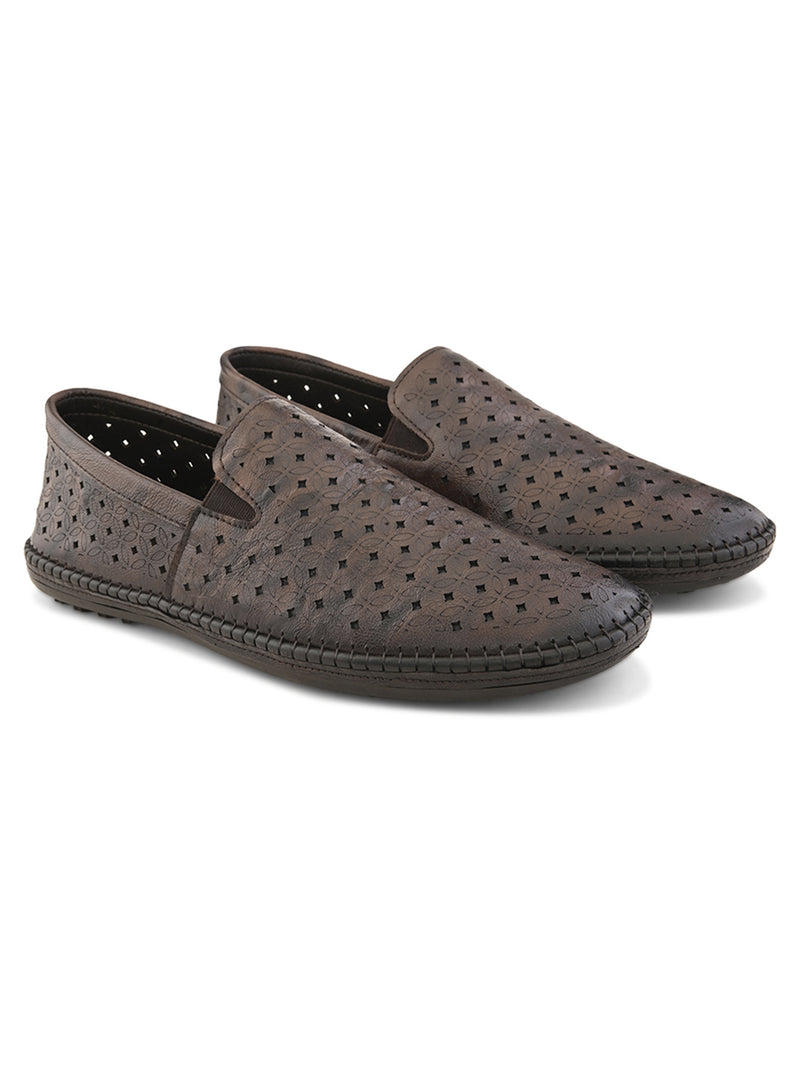 Romano Brown Leather Ethnic Slip ons