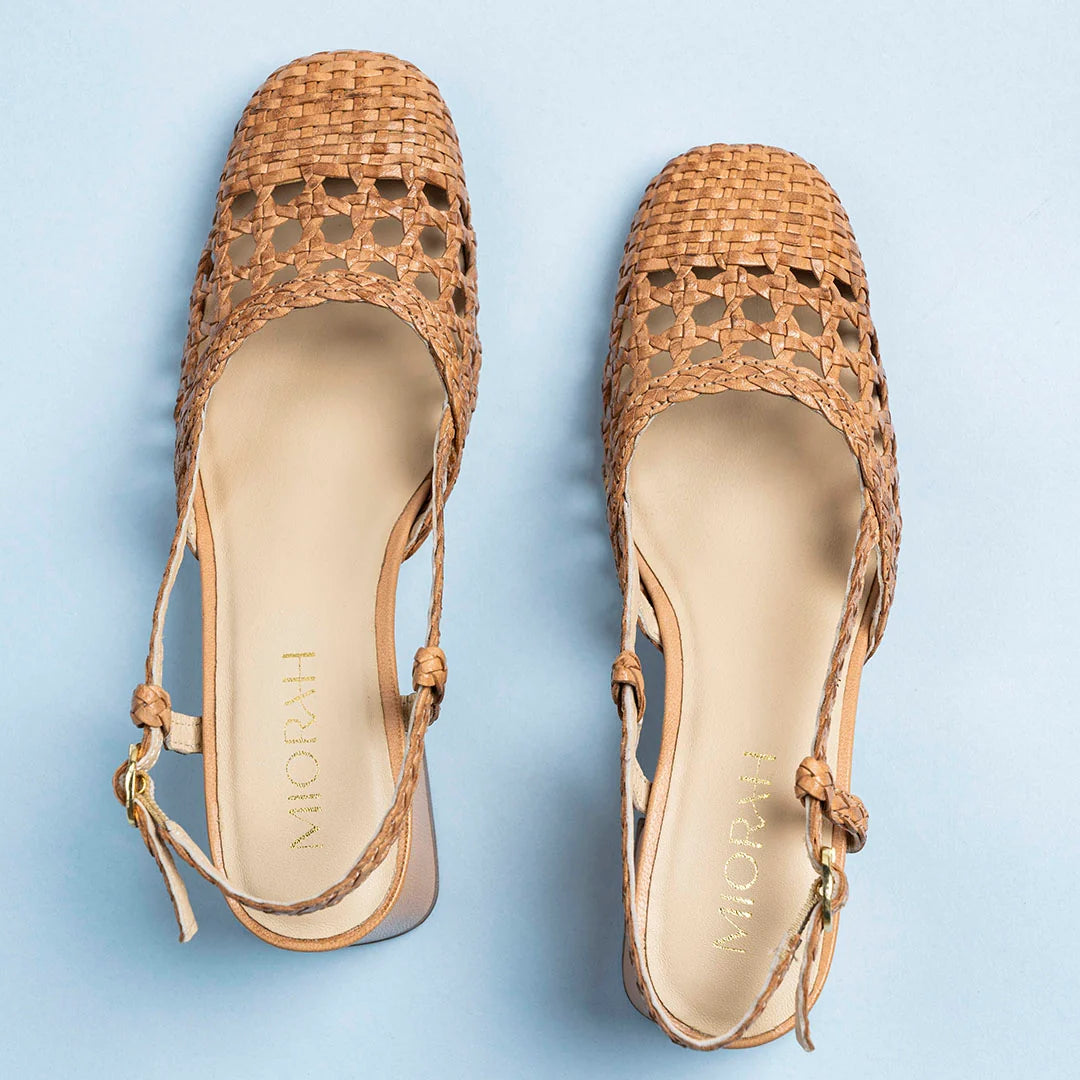 SIENNA Premium Leather Weaving Ankle Strap Block Heels