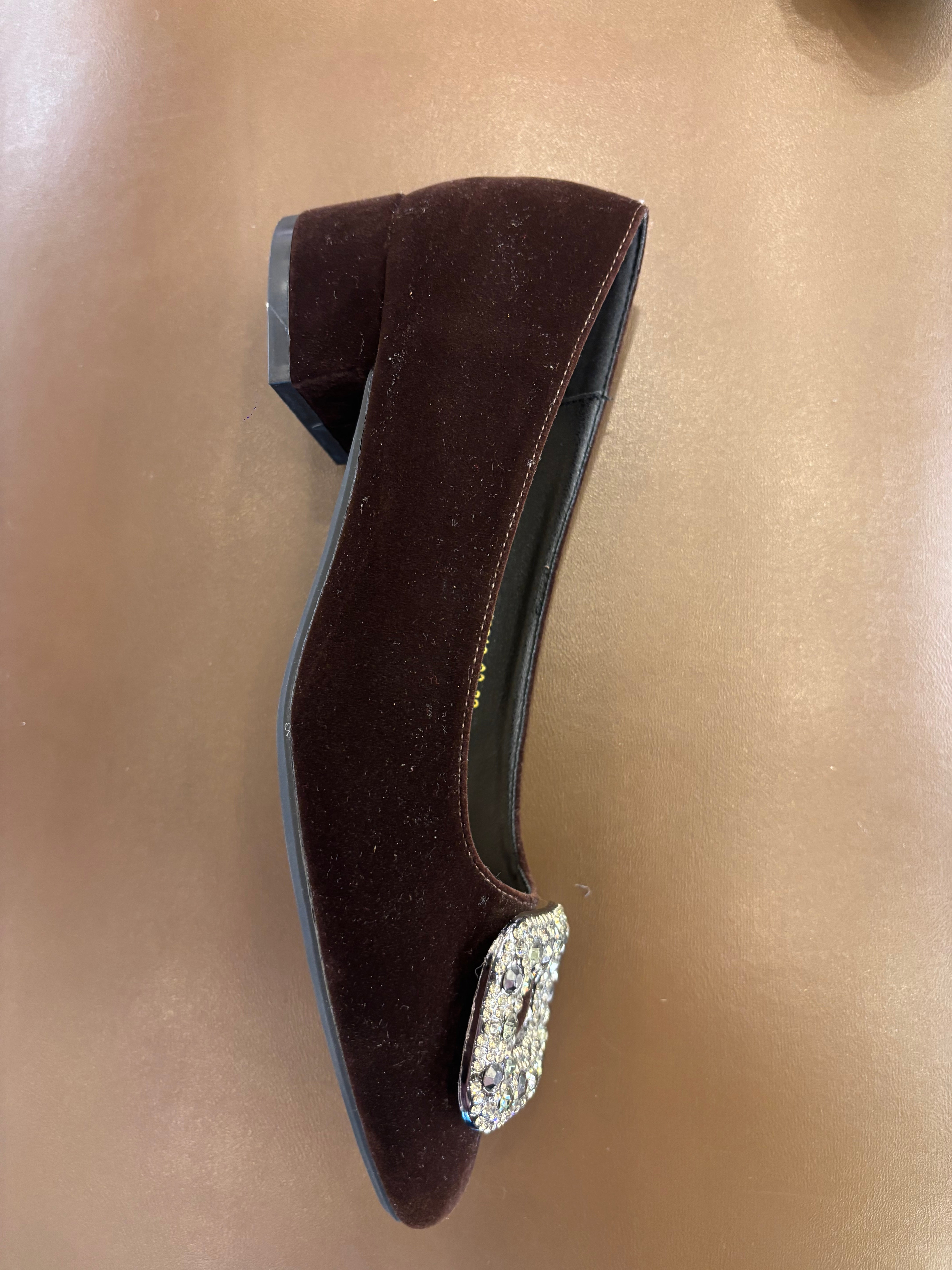 Eilish Velvet Block Heel Bling Pumps - The Heels India