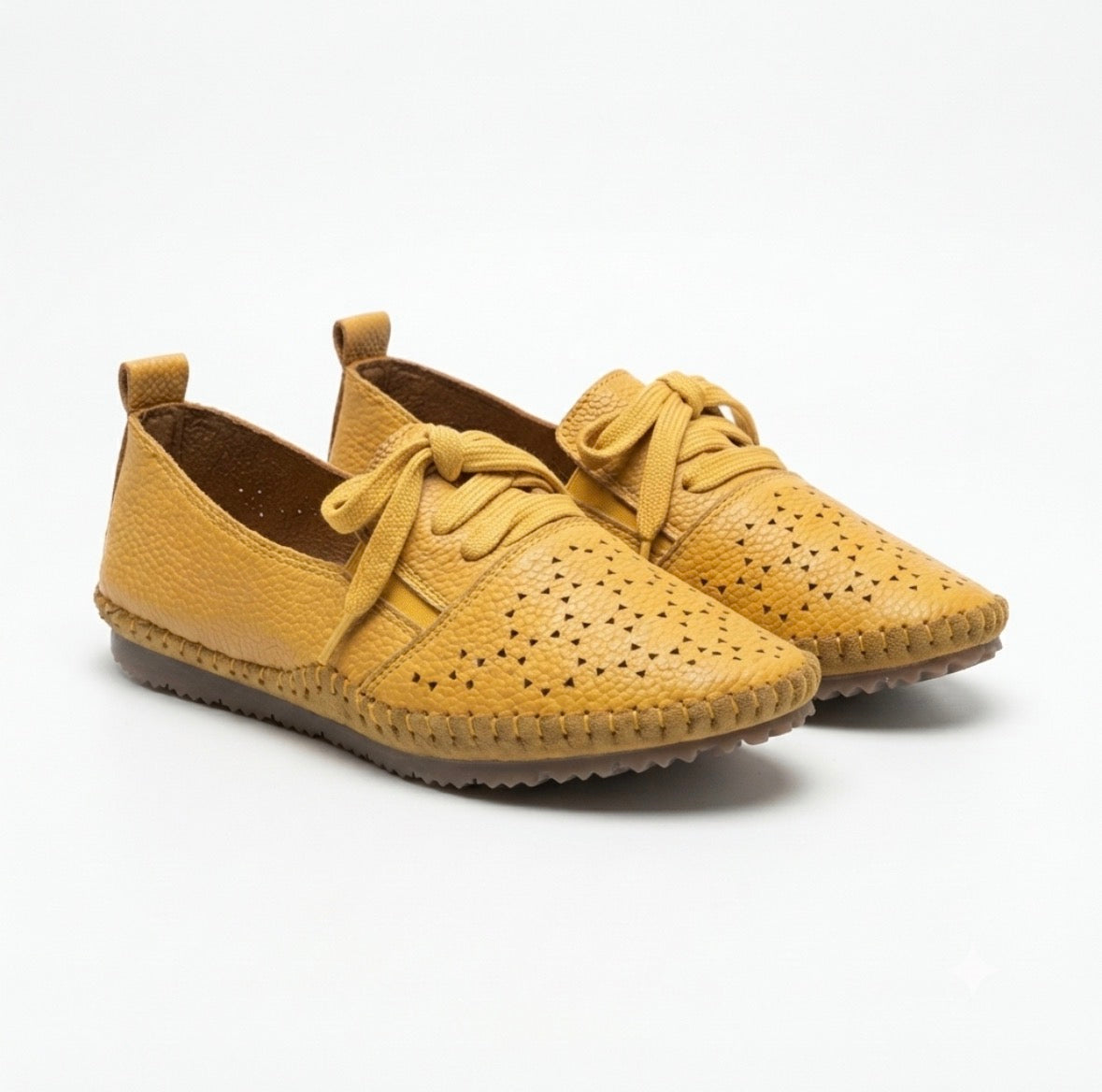Iris Perforated Cushioned Lace Up Espadrille Loafers in Yellow - The Heels India