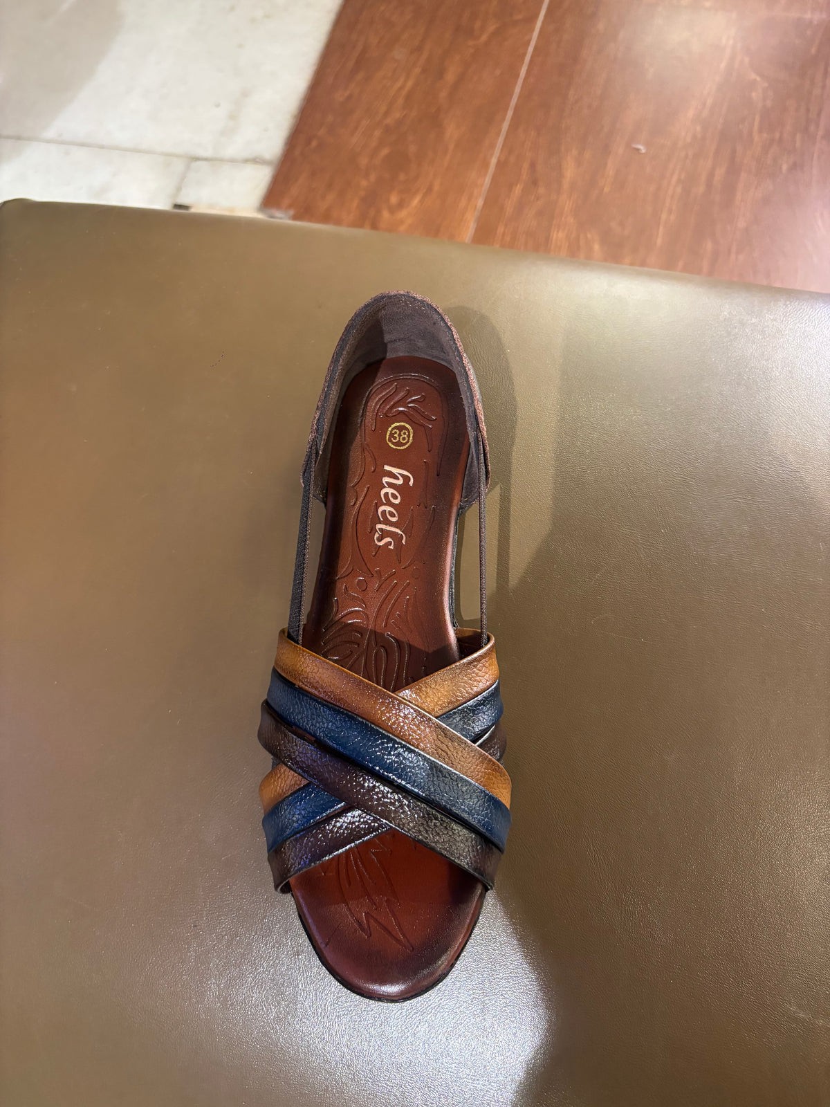Georgia Rainbow Leather Crisscross Sandals in Brown - The Heels India
