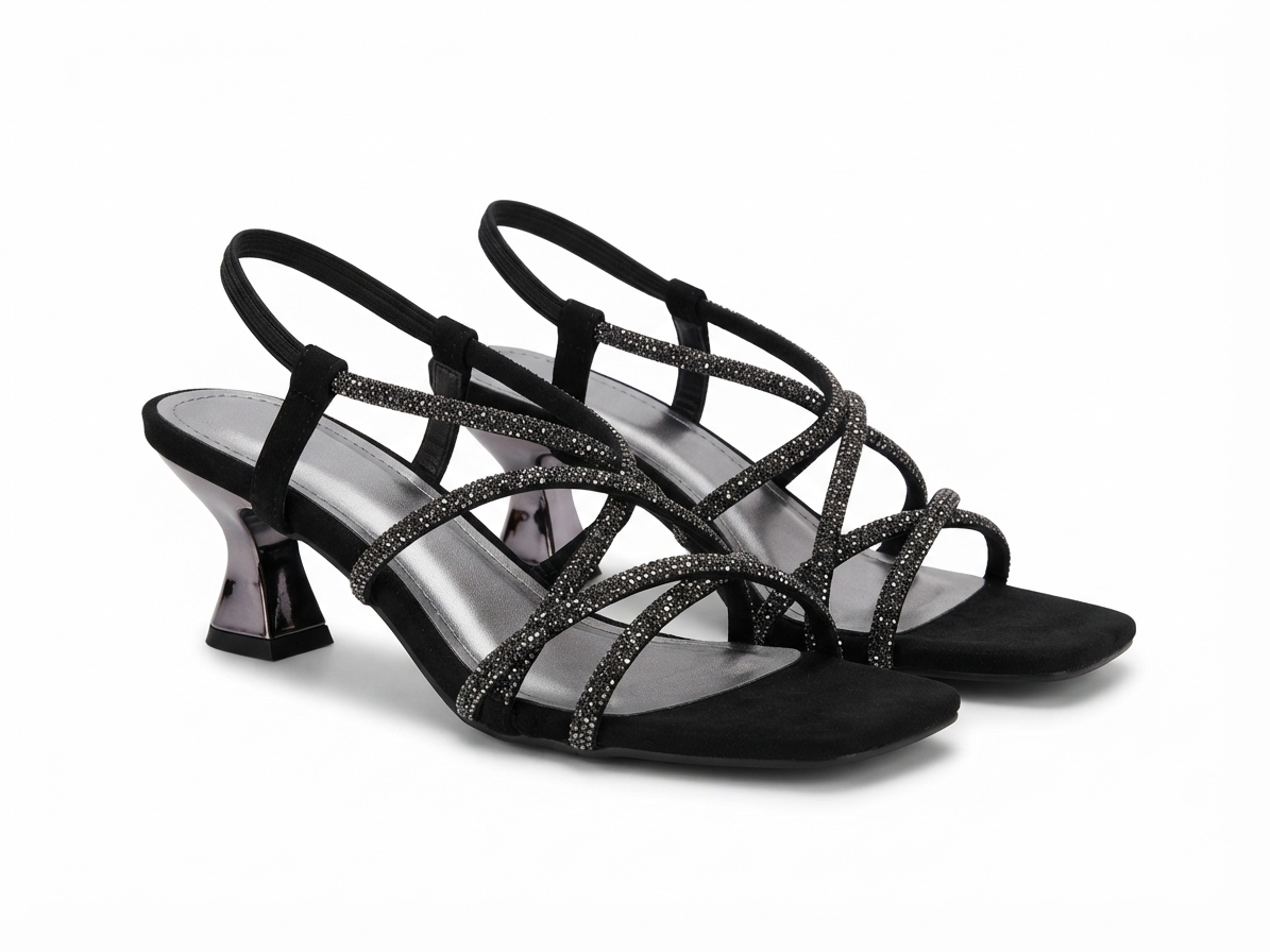 Felicia Bling Strap Kitten Heel Sandals in Black - The Heels India