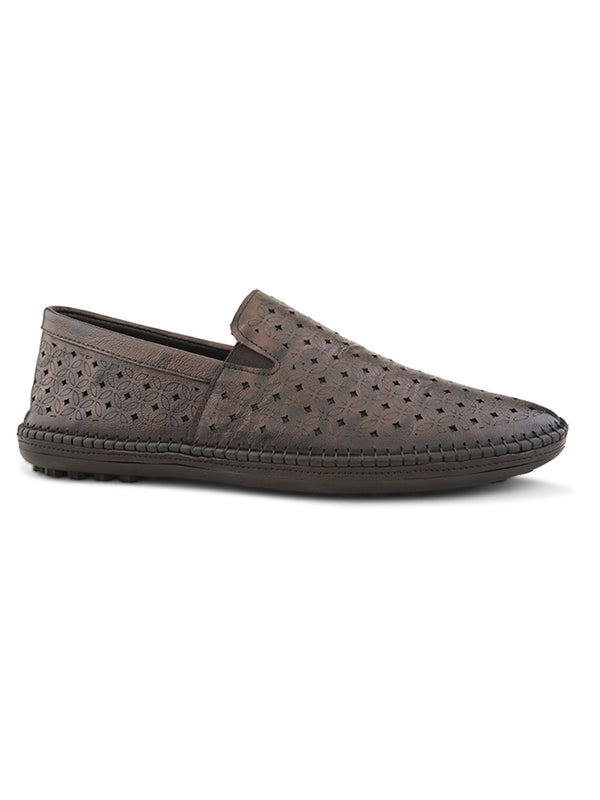 Romano Brown Leather Ethnic Slip ons