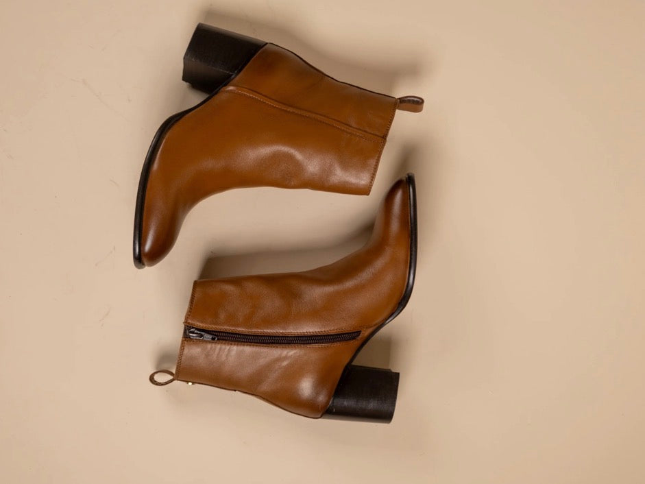 BLAZE Luxury Leather Winter Ankle Block Heel Boots