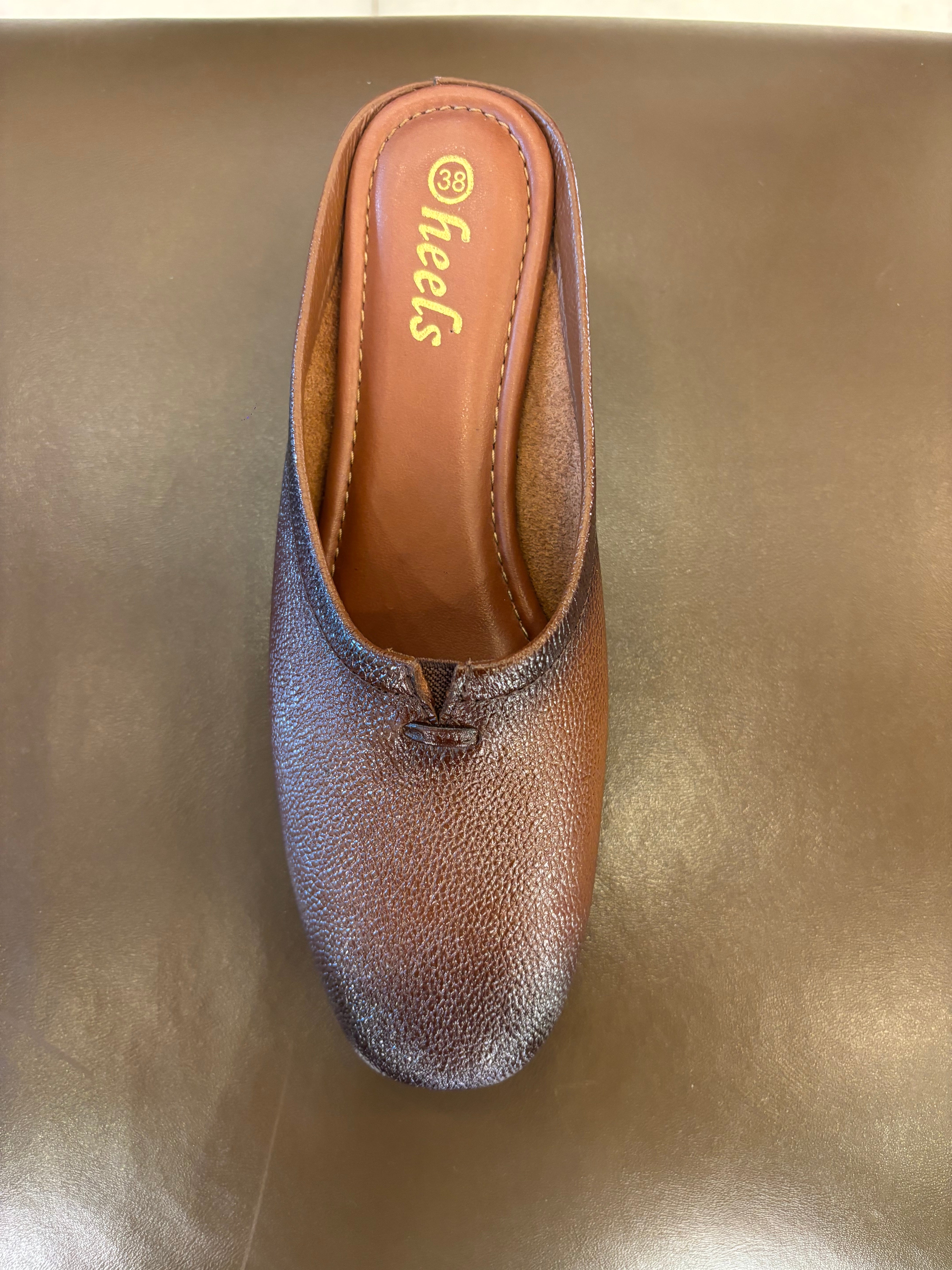 Cherie Leather Back Open Wedge Heel Mules