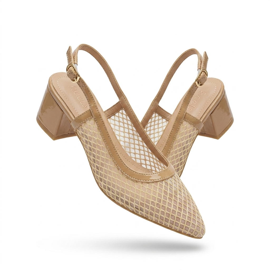 Medusa Mesh Sling Back Mid Block Heel Ballerinas - The Heels India