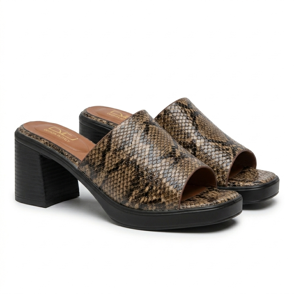 Alba Platform Snake Print Peep Toe Block Heels