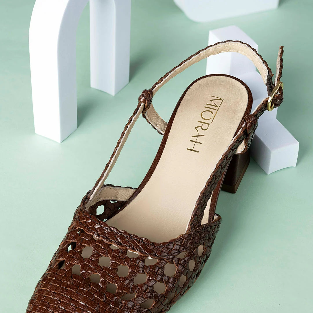 SIENNA Premium Leather Weaving Ankle Strap Block Heels