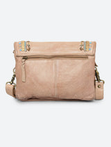 Savio : Embellished Leather Beige Crossbody Flap Bag