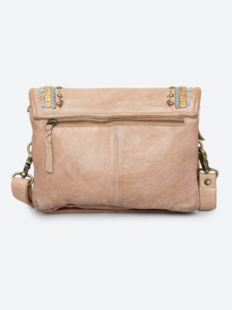 Savio : Embellished Leather Beige Crossbody Flap Bag