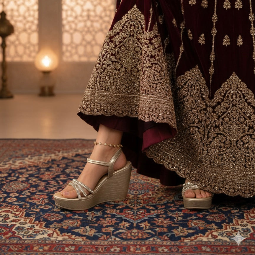 Noor Bling Back Elastic Wedge Platform Heels - The Heels India